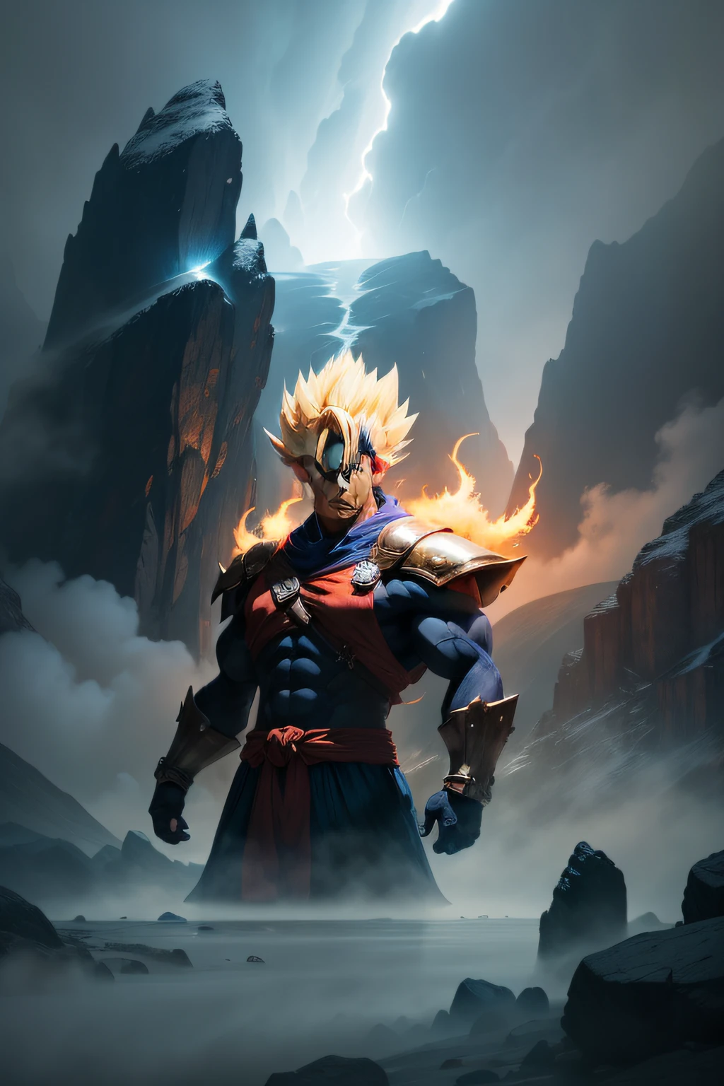 Five elements of the Foggy Mountains，Smell people hang，Transform into a Super Saiyan，The background is in the demon world