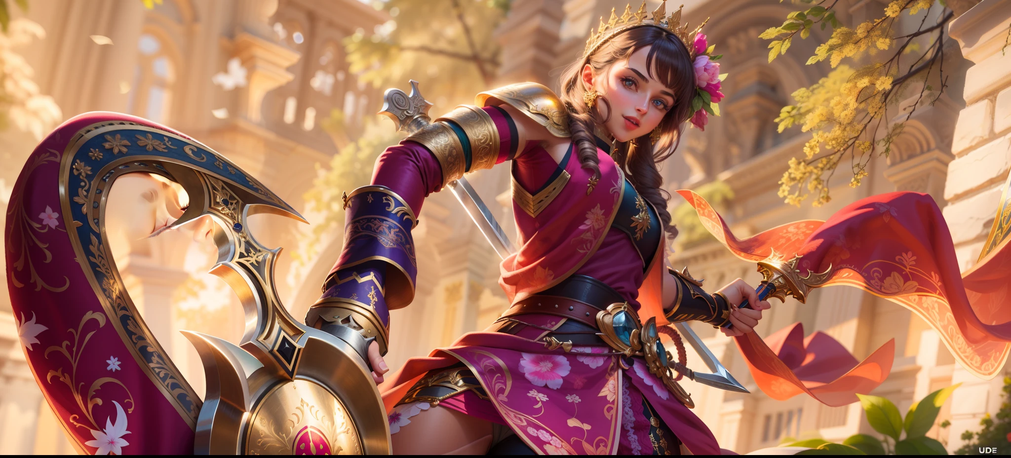 tongue out, UHD, high details,Close-up of a classical beautiful girl holding a sword