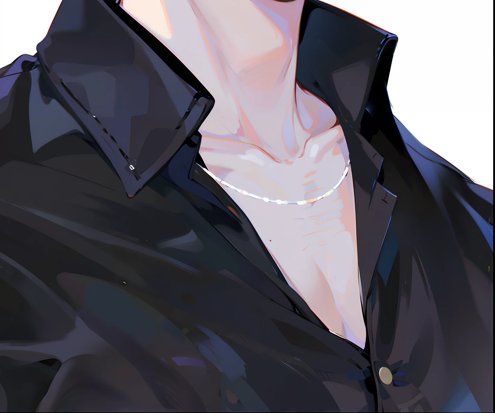 black shirt,The neckline is open,Silver necklace