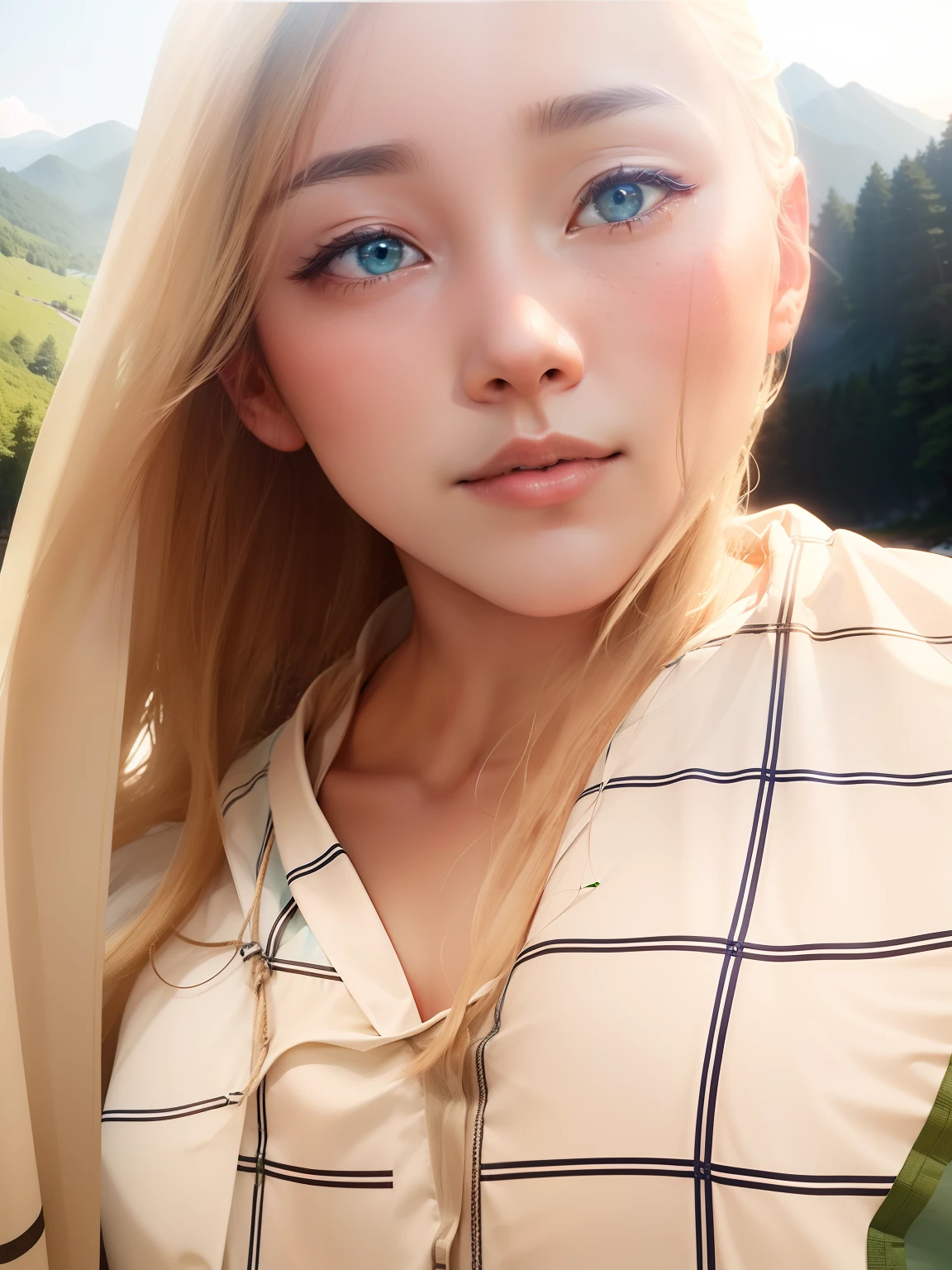 (8K UHD、RAW photography、photorealestic:1.5、DSLR camera、The Real as the Real)、(Photos of camping tents and camping tables、Tents and tables are nearby、There are no people)、(The color of the tent is dark green、The table is collapsible and light blue)、(A river flows a short distance from the tent、The river is a beautiful clean stream、blue skies、It is surrounded by forests、A large mountain is visible from behind.)