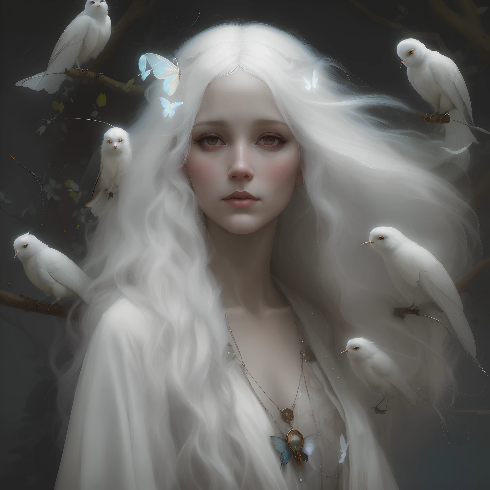 Beautiful, cartoon, Anime girl with angel wings and halo on head, white hair,Pale Young Ghost Girl, Glowing white eyes, Fuzzy Ghost, with white long hair, Inspired by Cavaruzzi, Dystopian retro 1920s atmosphere, Pat McGrath, Inspired by Jean Jouvenet, Inspired by Emma Andijewska, Ethereal gold and silver tones, Inspired by Edwin Austin Abbey, Inspired by Ignacy Vitkiewicz, Inspired by Harry Clarke