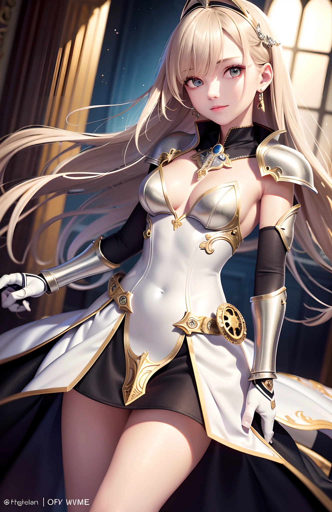 optimum,tmasterpiece,A high resolution,best qualtiy,hyper HD,super detailing,Award-Awarded,16k,独奏,(The upper part of the body),anatomy correct,Beautiful steampunk girl,Lady Knight,cute face,high light,Gradient Beige Hair,Hairline,((Scarlet eyes)),long eyelasher,Hanging eye corners,White skin of the,(small boobs),(Slim body),((Metal guard)),((Sheet metal armor)),((Metal dress)),((Metal arm armor)),(),ear studs,(neck rings),(Metal Material Apparel:1.2)