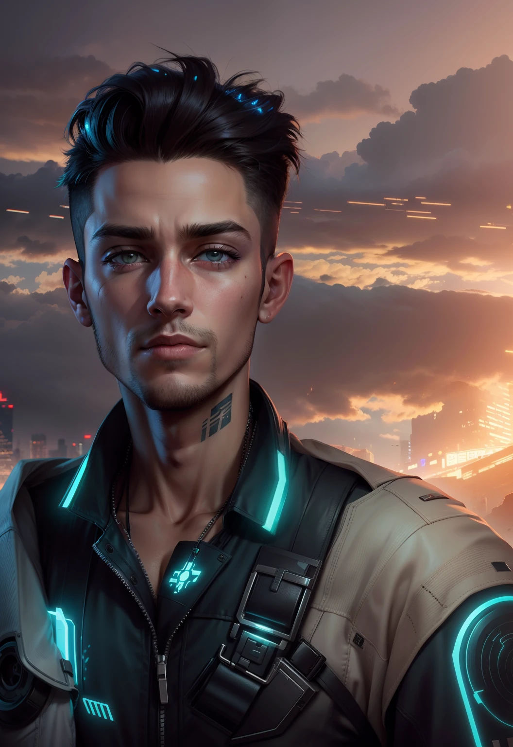 Cyberpunk handsome boy with ultra realistic, change background