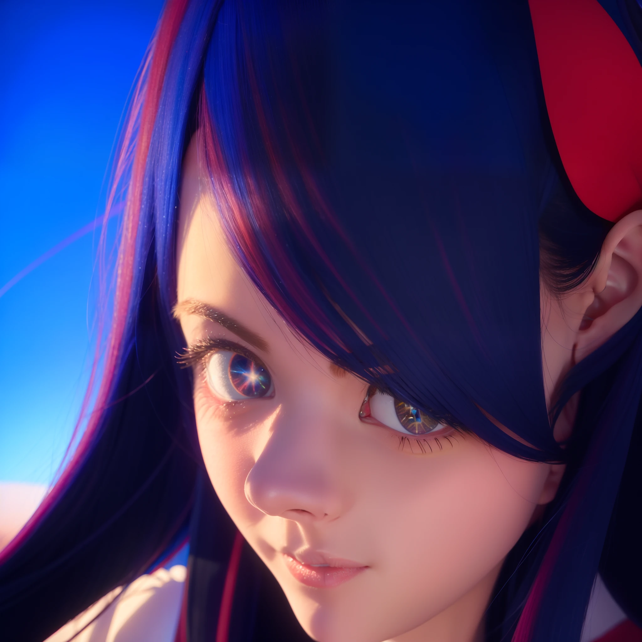 tmasterpiece,HighestQuali,Full-color digital rendering,one-girl,blue-sky,A pink-haired,red color eyes,face to the viewer,full bodyesbian,Energetic girl,ssmile ,Be red in the face,cat ear,Purple-black headphones,Anime style,adolable,long whitr hair