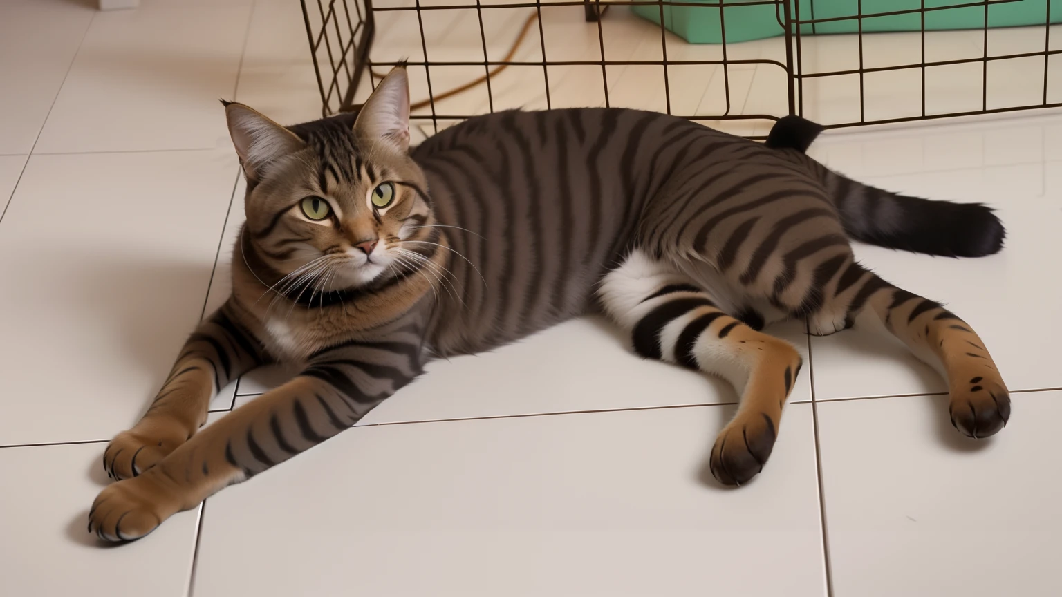 there is a cat that is laying down on the floor, tabaxi male, Very handsome, A handsome, awesome cat, Michelle Osselot, proud look, proud looking away, a variety of poses, 2 , discovered photo, cute furry needs your help, high quality upload, artistic pose, Sora as a cat, high-quality picture, front poses