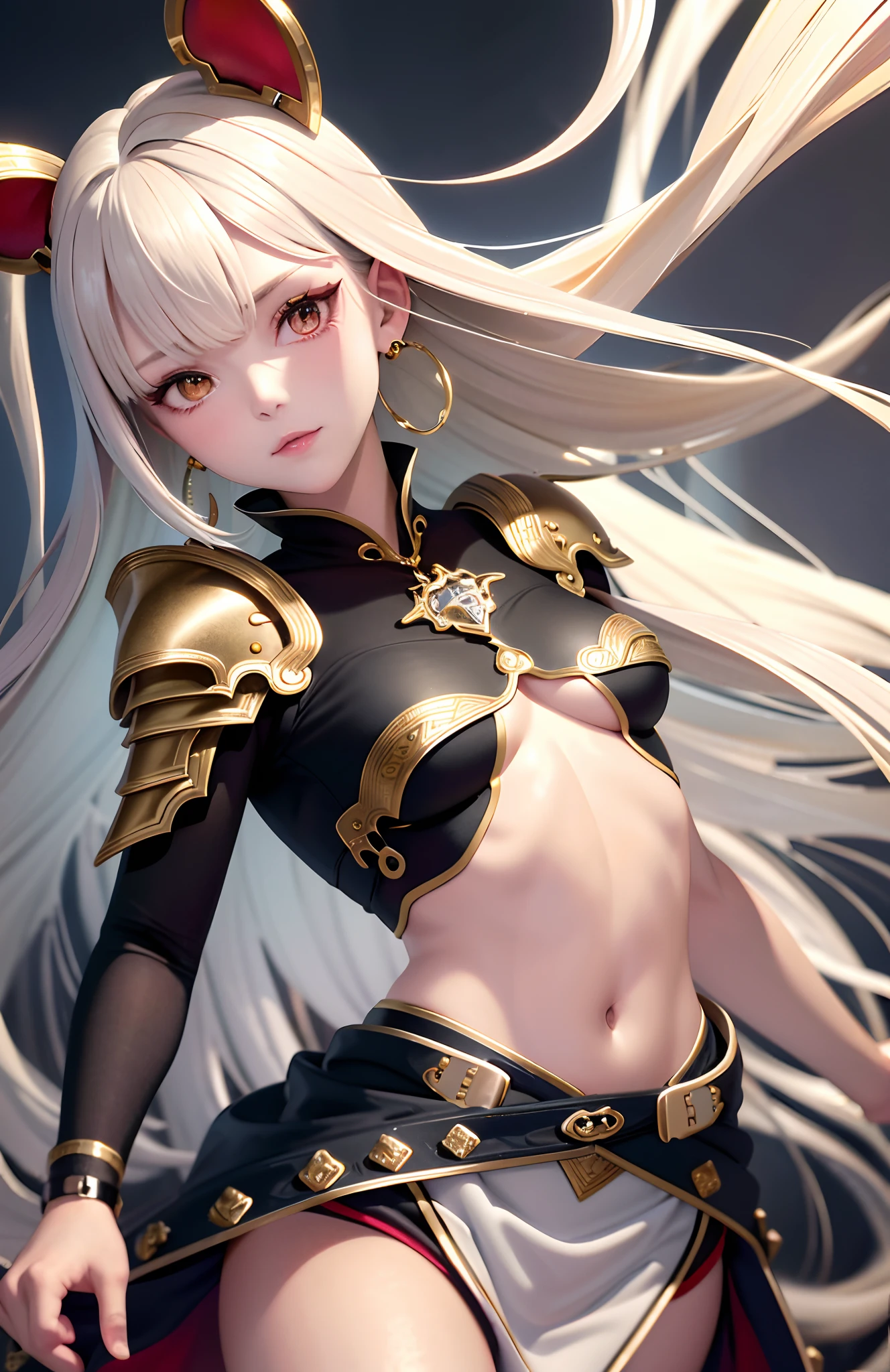 optimum,tmasterpiece,A high resolution,best qualtiy,hyper HD,super detailing,Award-Awarded,16k,独奏,(The upper part of the body),anatomy correct,Beautiful steampunk girl,Lady Knight,cute face,high light,Gradient Beige Hair,Hairline,((Scarlet eyes)),long eyelasher,Hanging eye corners,White skin of the,(small boobs),(Slim body),((Metal shroud)),((Sheet metal armor)),((Metal dress)),((Metal arm armor)),(),ear studs,(neck rings),(Metal Material Apparel:1.2)