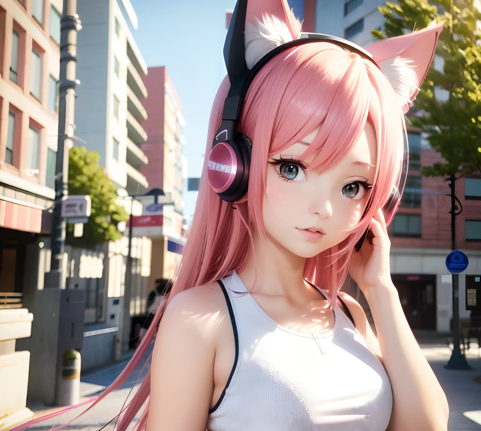 Anime - Pink hair and headphones pose for photo style girl, render of a cute 3d anime girl, beautiful anime catgirl, anime catgirl, photorealistic anime girl rendering, anime girl with cat ears, Attractive cat girl, Very beautiful anime cat girl, 3d anime girl, cute anime catgirl, anime styled 3d, very beautiful cute catgirl