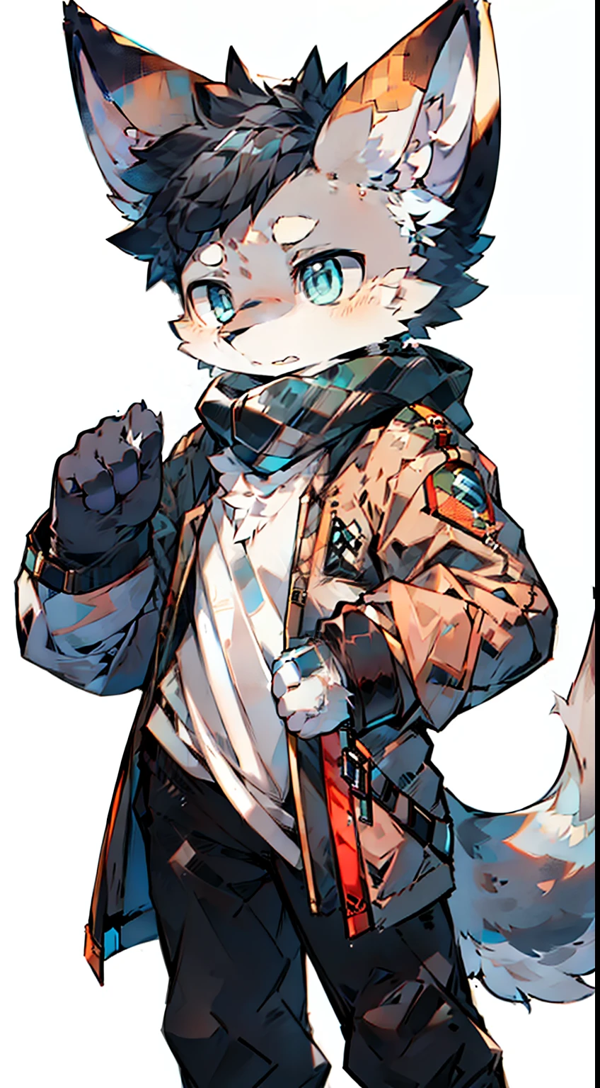 Navy blue sleeves,shota,furry,cute,lovely,orange fur,white ears,blue eyes,gray hoodie,gray shorts,warm lights,daytime,fantastic shadow sunshine