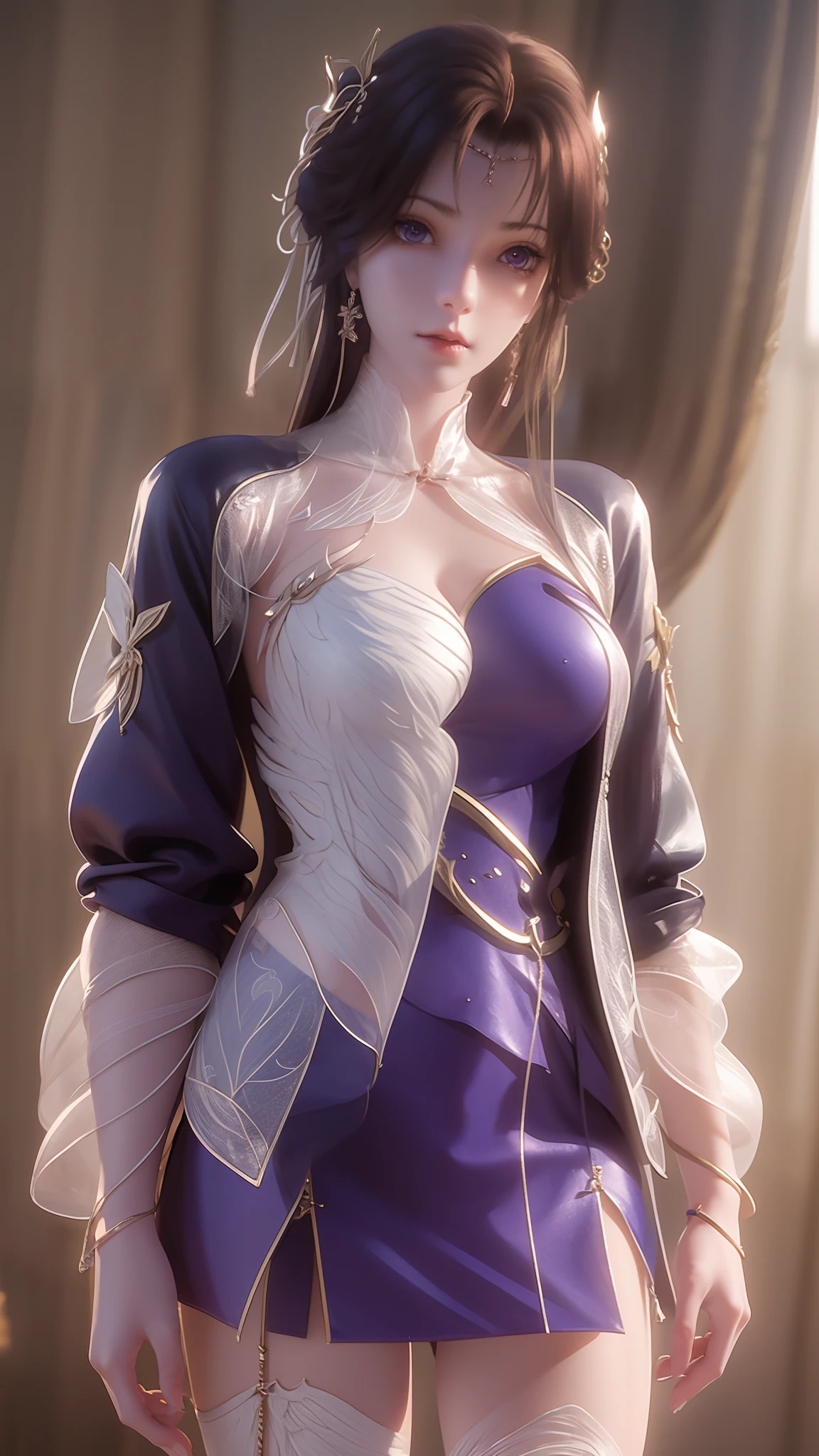 anime - style image of a woman in a short skirt and jacket, a photorealistic painting by Kentaro Miura, Trend of CGsociety, conceptual art, Smooth anime CG art, made with anime painter studio, Realistic anime 3 D style, photorealistic anime girl rendering, drawn in anime painter studio, Photorealistic anime, anime styled 3d, 3 d anime realistic