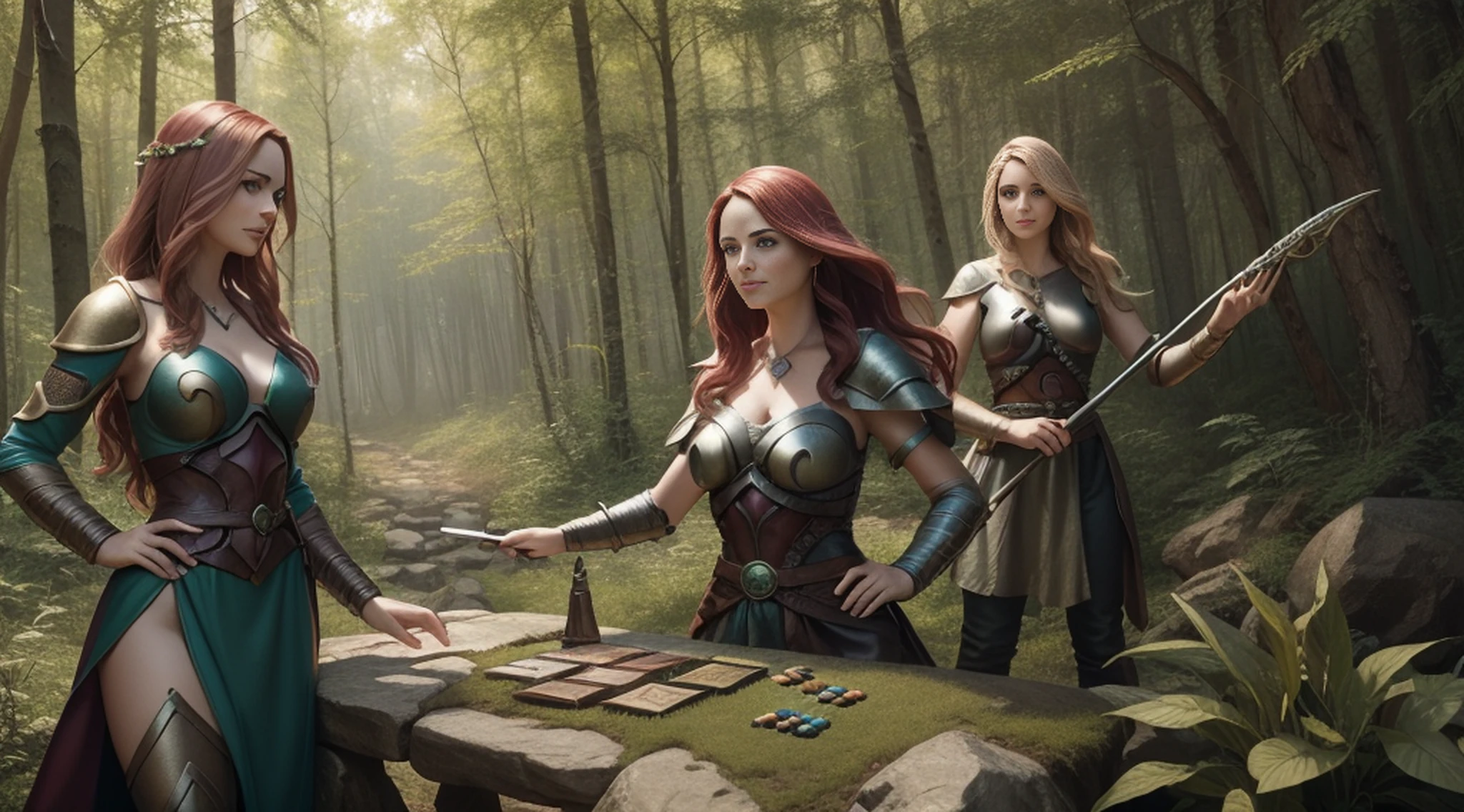 Arafed image of a woman in a forest holding a magic staff, fantasy card game art, detailed 2D digital fantasy art, Magali Villeneuve graphic artist, 4k fantasy art, epic fantasy digital art style, behance fantasy art, fantasy game art, detailed fantasy art, portrait of a female magician, d & d digital fantasy art, high quality fantasy art