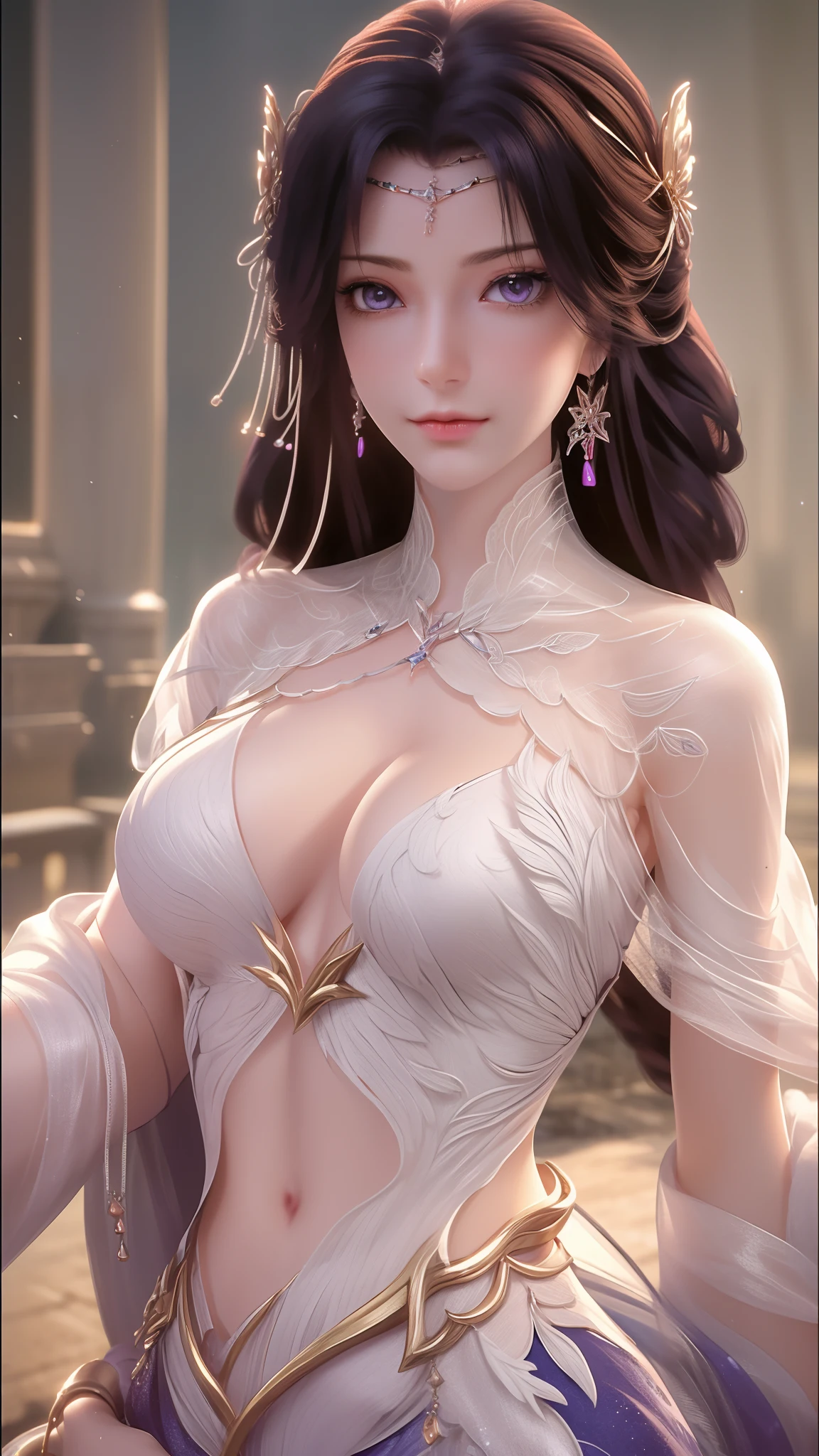 ((Best Picture Quality, 8k, tmasterpiece:1.3)), 1girl, Beautiful woman with slender abs:1.3, (Casual hairstyle), Princess dress:1.1, Ultra-fine face, A detailed eye, 二重まぶた，ssmile，Home