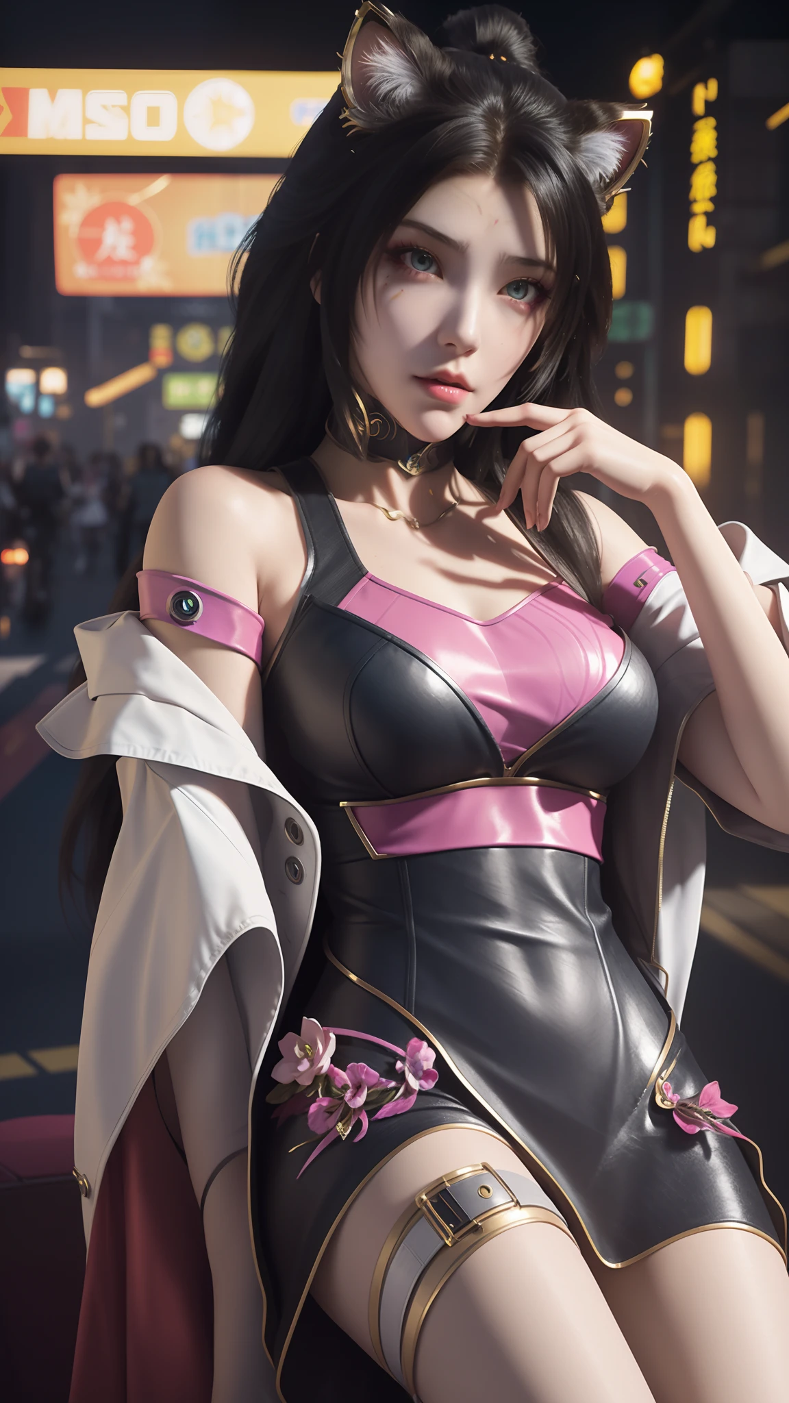 There is a woman sitting on a chair,Wearing a cat's costume, cyberpunk anime girl, female cyberpunk anime girl, cyber school girl, Cyberpunk 2 0 y. o model girl, dreamy cyberpunk girl, Digital cyberpunk anime art, muted cyberpunk style, Cyberpunk costumes, anime cyberpunk art, trending on cgstation, cyberpunk anime girl mech, cyberpunk anime art, cyberpunk femme fatale