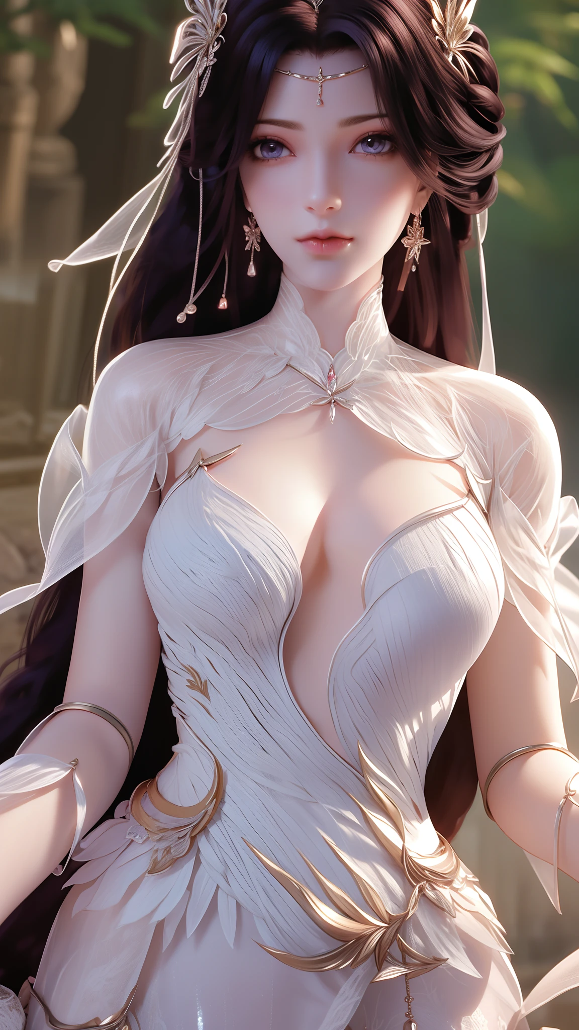 tmasterpiece，Best picture quality，HD 8K wallpaper，Beautiful picture，Elegant single woman，Round dress，Shiny eyes，Detail at its best，An exquisite masterpiece，Pure beauty and lightness，Moderately aesthetic，Gentle and elegant，Attention to detail，Round princess dress in teal and white lace，Immortal