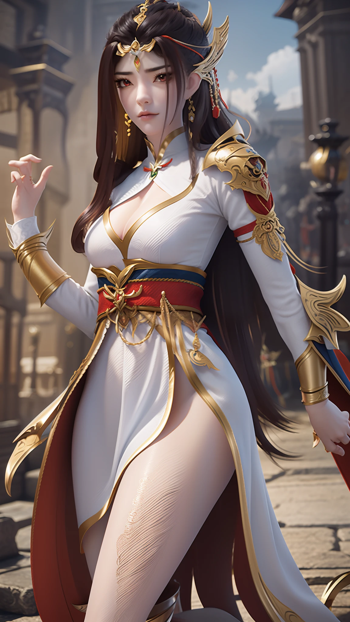Dressed in costume, Alafi knelt on a blanket, concept-art：Hero, Trend of CGsociety, Fantasy art, Guviz-style artwork, Guviz, Smooth anime CG art, Keqing from Genshin Impact, Ruan Jia and Artgerm, full-body xianxia, flowing magical robe