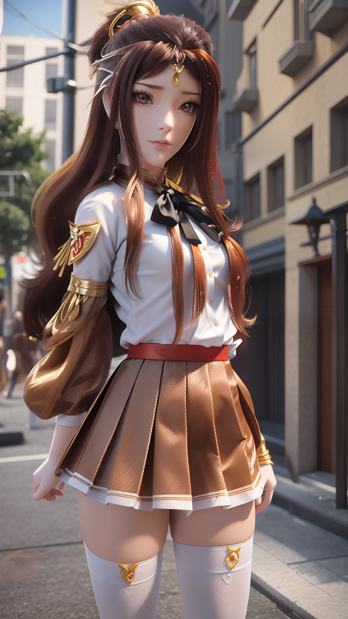 Arad woman poses for a photo in a short skirt and white shirt, Surrealism female students, Surrealism female students, Realistic schoolgirl, photorealistic anime girl rendering, thighhighs and skirt, 3 d anime realistic, small curvaceous loli, wearing skirt and high socks, Photorealistic anime, cute female student, Realistic anime 3 D style, Female Student