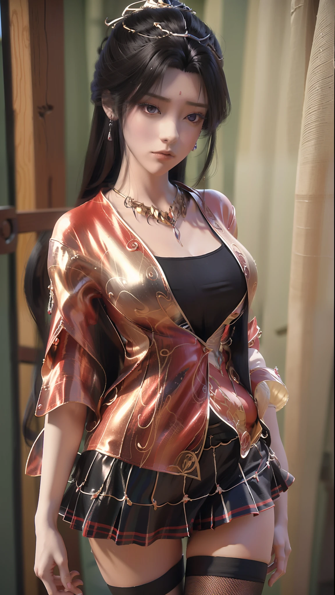 anime - style image of a woman in a short skirt and shirt, seductive anime girls, Smooth anime CG art, Surrealism female students, Surrealism female students, thighhighs and skirt, photorealistic anime girl rendering, beautiful and seductive anime woman, Realistic schoolgirl, Realistic anime 3 D style, 3 d anime realistic, Beautiful Anime High School Girls