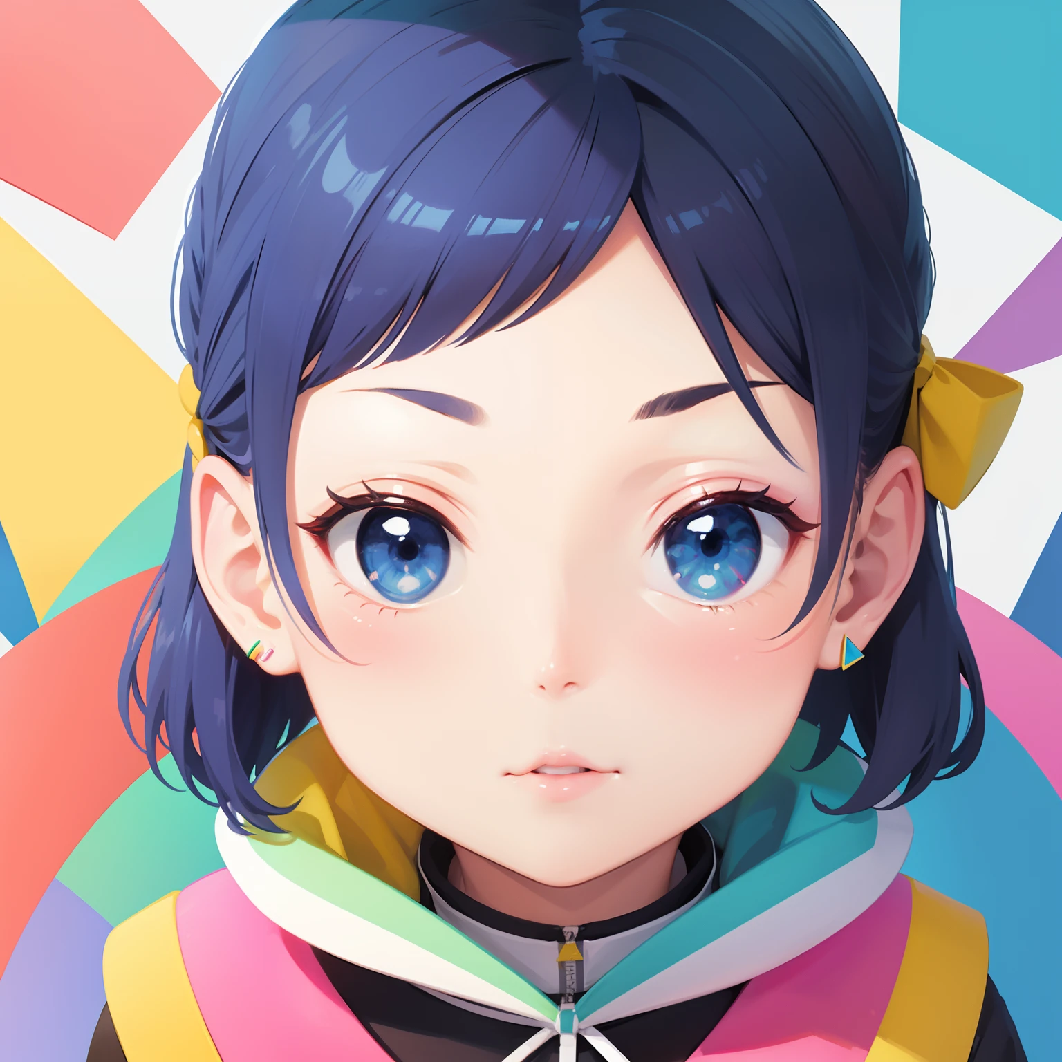 a closeup、Flat illustration、Geometric shapes、Colorful Rainbow 5、pop-art、Chin conger