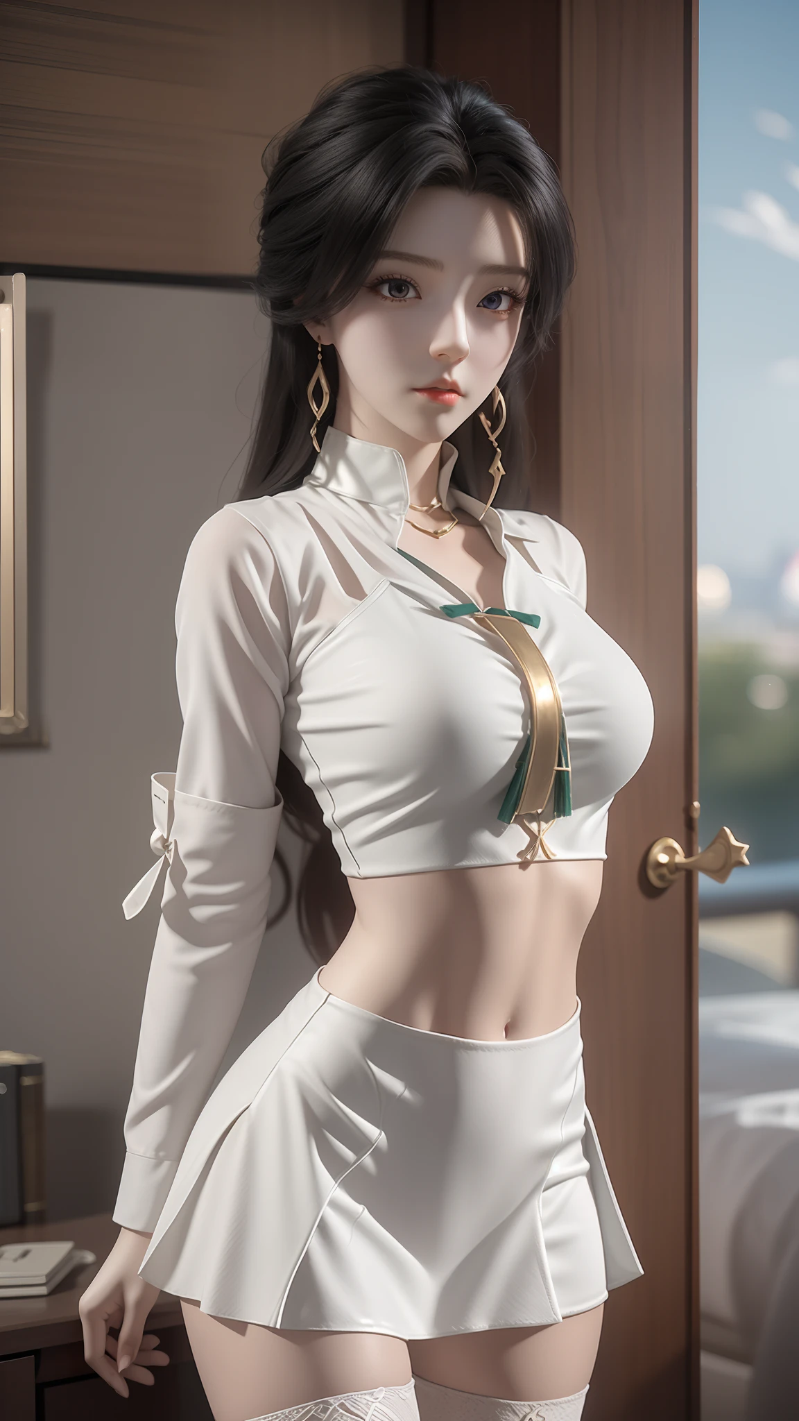anime - style image of a woman in a short skirt and shirt, seductive anime girls, Smooth anime CG art, Surrealism female students, Surrealism female students, thighhighs and skirt, photorealistic anime girl rendering, beautiful and seductive anime woman, Realistic schoolgirl, Realistic anime 3 D style, 3 d anime realistic, Beautiful Anime High School Girls