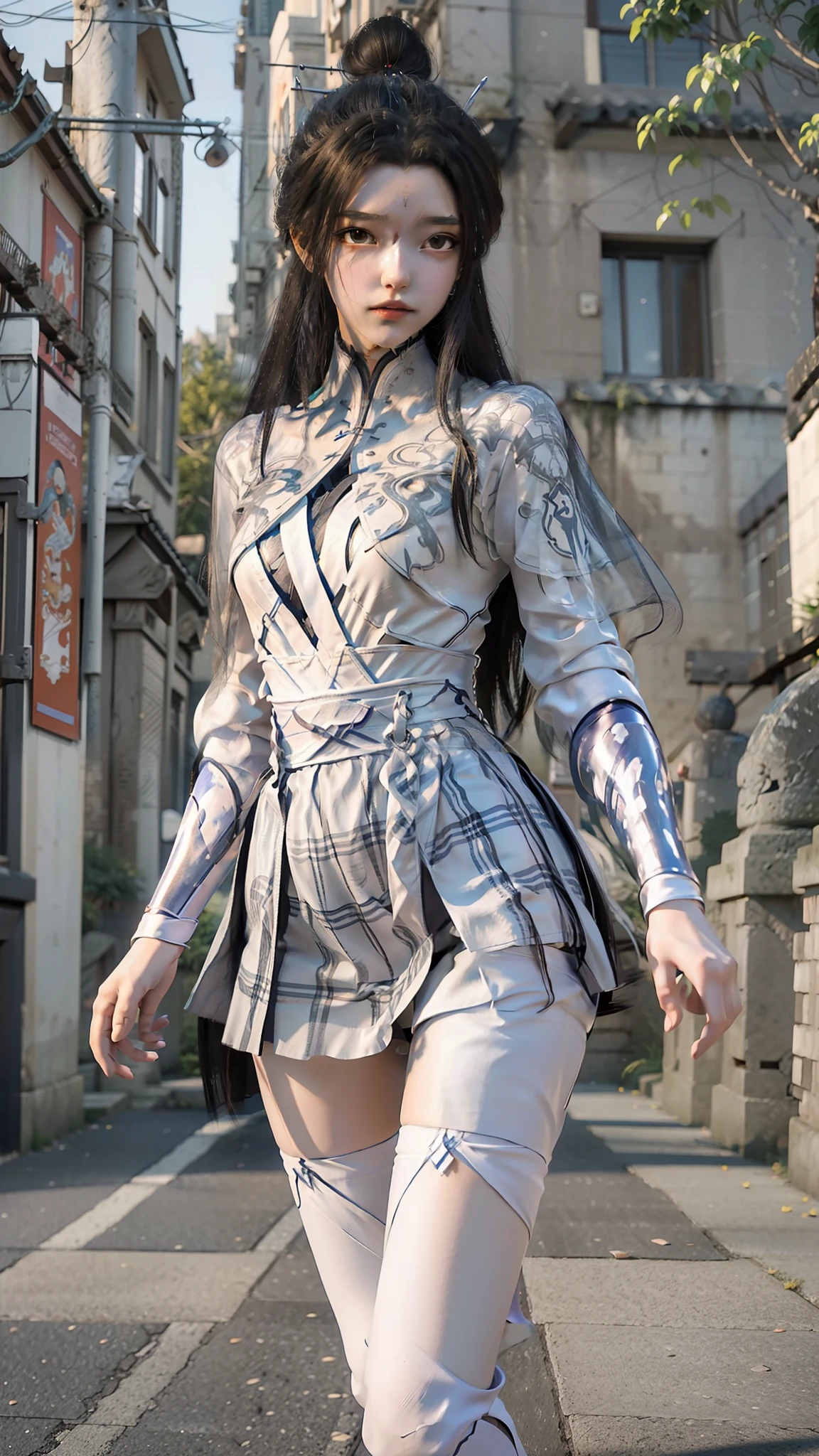 Arad woman poses for a photo in a short skirt and white shirt, Surrealism female students, Surrealism female students, Realistic schoolgirl, photorealistic anime girl rendering, thighhighs and skirt, 3 d anime realistic, small curvaceous , wearing skirt and high socks, Photorealistic anime, cute female student, Realistic anime 3 D style, Female Student