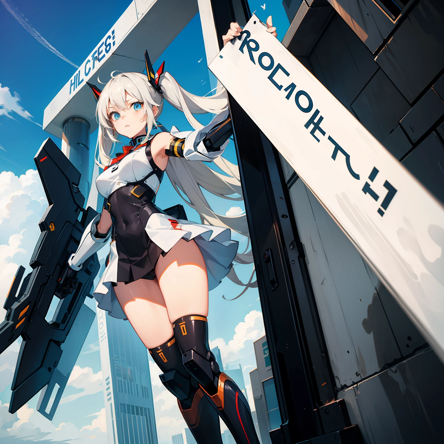 mecha-girl,Holding a sign,HighestQuali