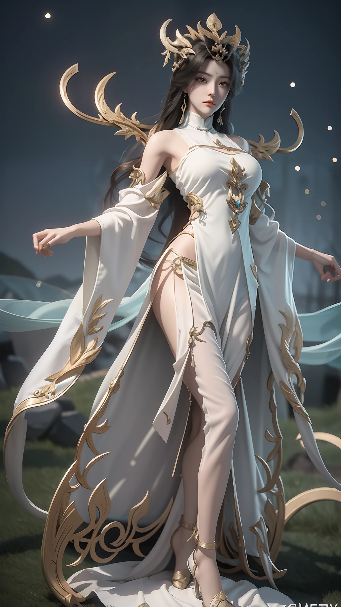 Dressed in costume, Alafi knelt on a blanket, concept-art：Hero, Trend of CGsociety, Fantasy art, Guviz-style artwork, Guviz, Smooth anime CG art, Keqing from Genshin Impact, Ruan Jia and Artgerm, full-body xianxia, flowing magical robe