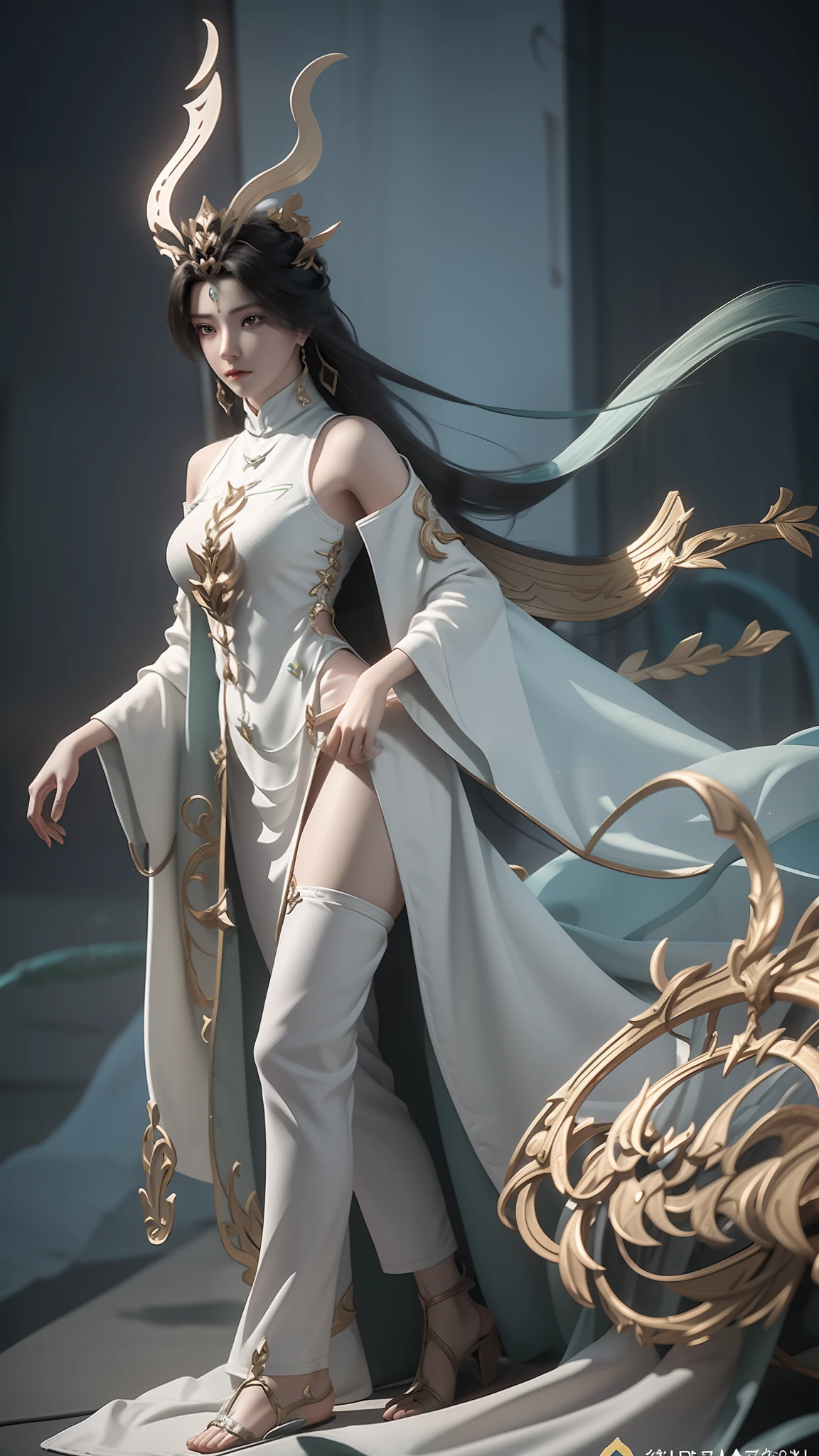 Dressed in costume, Alafi knelt on a blanket, concept-art：Hero, Trend of CGsociety, Fantasy art, Guviz-style artwork, Guviz, Smooth anime CG art, Keqing from Genshin Impact, Ruan Jia and Artgerm, full-body xianxia, flowing magical robe