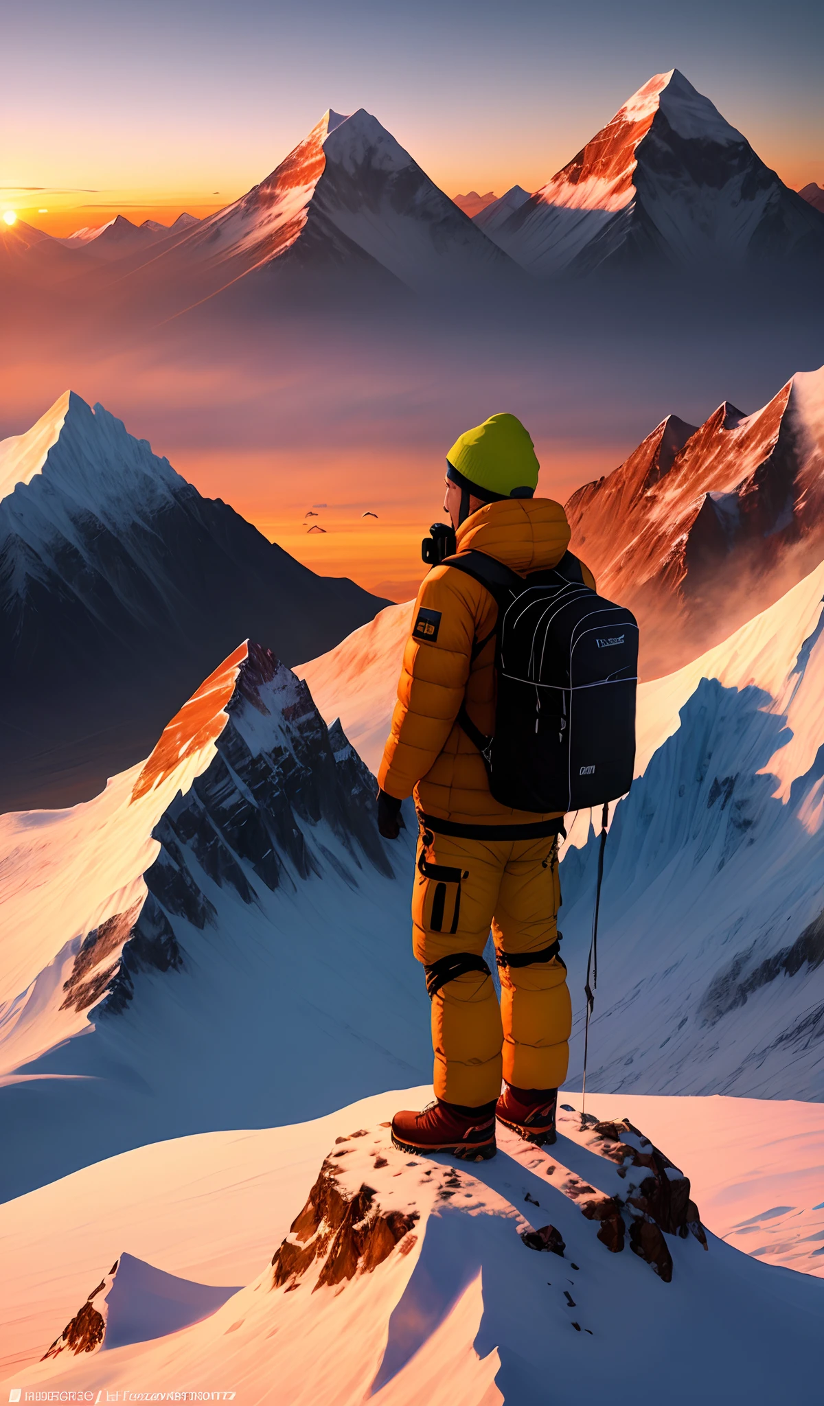 A man stands on top of Mount Everest and photographs the sunrise with a Nikon Z9