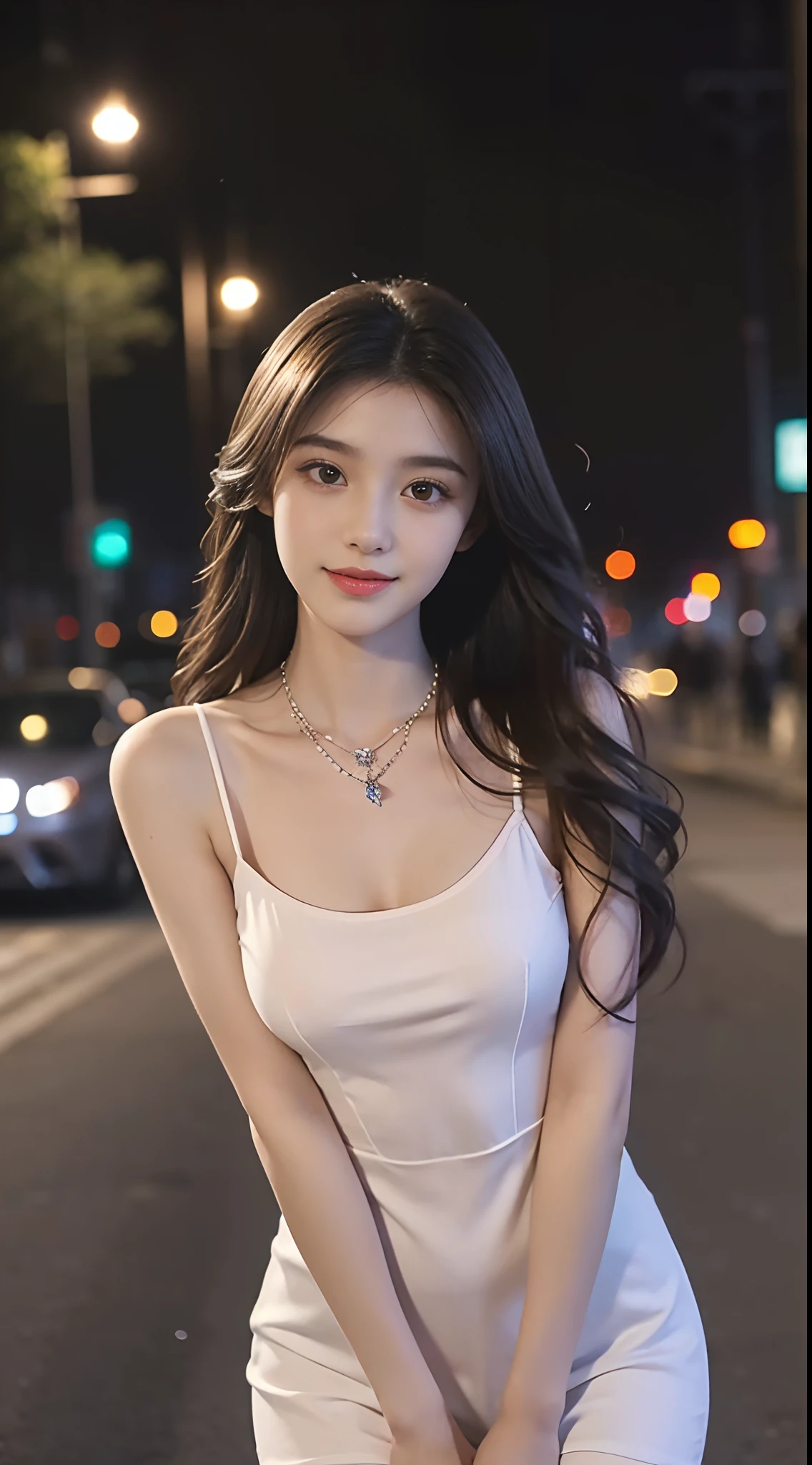 8k, masterpiece, RAW photo, best quality, detail:1.2),photorealistic, extremely detailed CG unity 8k wallpaper, Depth of field, Cinematic Light, Lens Flare, Ray tracing,
(extremely beautiful face, beautiful lips, beautiful eyes), intricate detail face, ((ultra detailed skin)) 1girl, in the dark, deep shadow,
pretty korean girl, kpop idol,(very slim slender fit-muscled body:1.3), ((looking at viewer)),(big smile), (tight mini dress),(hot pink dress), (shot sleeve) , (city night, (neon sign), (night), pretty korean girl, carrying a hermes bag, white diamond earrings, dia bracelets, dia necklace, pantyhose, clear eyes, walking , front shot, (pale skin), face forward, (big eyes), ((upper body shot)), ((Laced ))