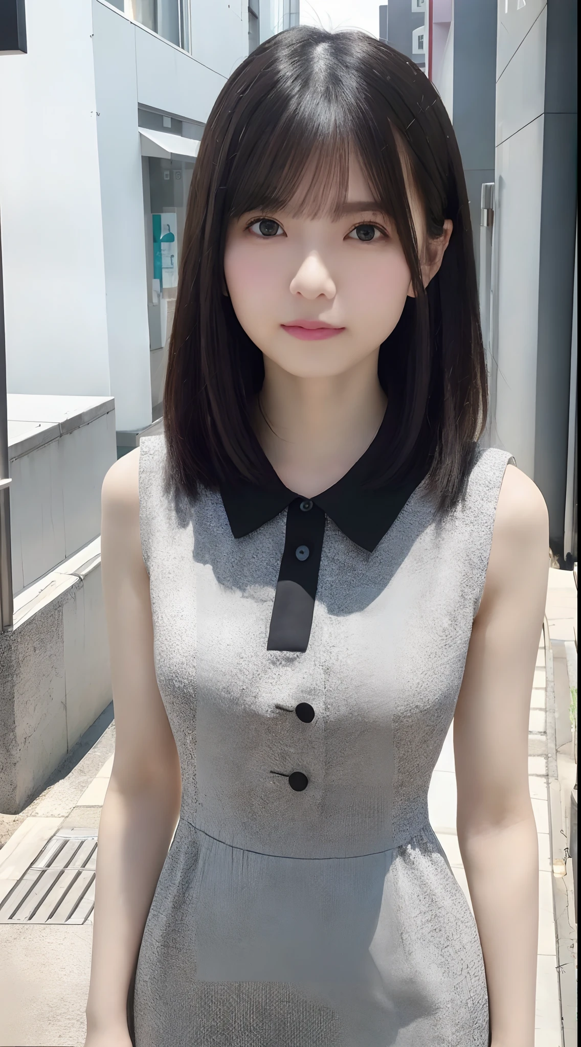 mix4, (8K, Raw photography, Top image quality, masterpiece: 1.45), (realisitic, Photorealsitic: 1.37), one girls, cute little, A city scape, natta, Sateen, Wetty, profetional lighting, photon maping, Radio City, physically-based renderingt, Gradient black hair, white hair, short curly hair, a handsome, girl with, (((Randomly generated plain clothes))), Top Quality Photos, hight resolution, 1080p, (clearface), (Detailed face description), (Detailed hand description), (masterpiece), (Exquisite CG)、extreme light and shadows、dishevled hair、master work、abundant detail、(Fine facial features)、(top quality photo)、(masuter piece)、(A detailed eye)、Look in front of you、Fine clavicle、((Slender big))、((Office Looksuit)))、((Cute clothes))、((Shinjuku City))、(Turning around)、(((collars)))、耳Nipple Ring、A big smile、Draw the whole body from the knee、