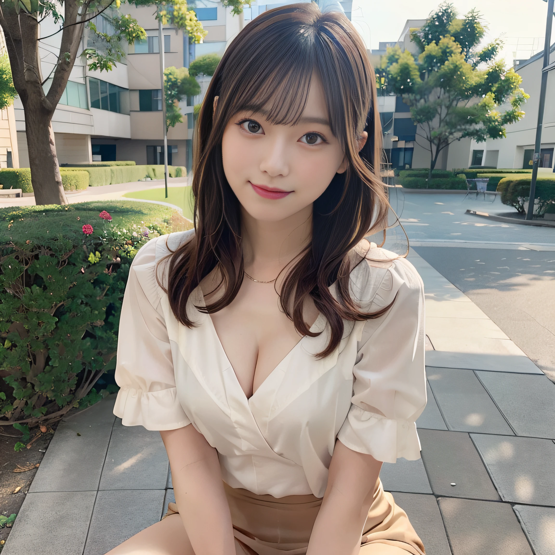 in 8K,Best Quality:1.4, 超A high resolution:1.5, (Photorealistic:1.4),masterpiece:1.2,(top-quality:1.4)、 Raw photo、 (From the knee up:1.8, From Side:0.7), (the background is blurred), a park,FULL BODYSHOT:1.4、 1日本人の女の子, Cute, (Solo), (Shy smile), Smooth skin、TThe shirt、Check miniskirt、 (Brown medium hair,Bangs), (touch hair:1.4)、nogizaka、cute little、Supple fingertips、Well-formed fingertips、Beautiful black eyes、natural skin textures:1.3, realistic eyes and face details:1.7、middlebreasts、Gravure Pose:1.1、Toned buttocks:1.2、gazing at viewer,thighs thighs thighs thighs、((dynamicposes)))、(camel's toe)、(panthyhose)