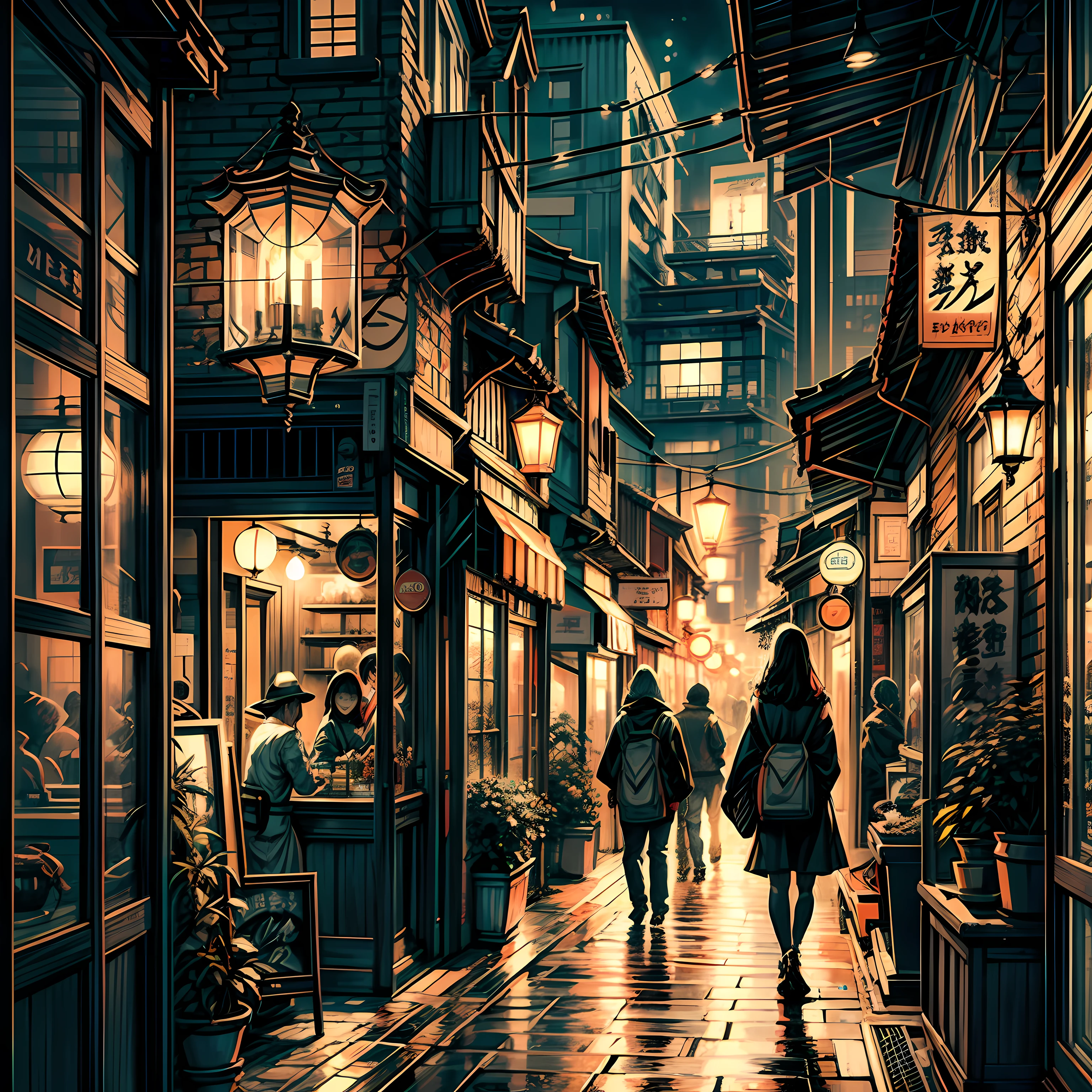 A captivating point of view from within an enchanting antique shop, offering a tantalizing glimpse of bustling city streets in Japan. This scene, captured in the evocative style of Tim Doyle, artfully brings together the charm of antiquity and the vibrant energy of urban life. The warm and nostalgic lighting bathes the scene, casting an inviting aura over the surroundings. The artist skillfully channels the artistic essence of Tim Doyle, whose unique style blends vintage aesthetics with modern sensibilities. The artwork is a captivating print that showcases intricate attention to detail, inviting viewers to explore every nook and cranny of the antique shop and the lively streets beyond. Through this composition, viewers are transported to the heart of a Japanese cityscape, immersed in the sights and sounds of the bustling urban environment. The color scheme features a harmonious fusion of muted and vibrant tones, enhancing the visual appeal of the scene. Employing digital techniques, the artist heightens the atmosphere, drawing viewers into a captivating world that seamlessly marries nostalgia and modernity. The overall quality of the piece showcases the artist's ability to infuse the scene with both a sense of longing and the vibrancy of the present.
