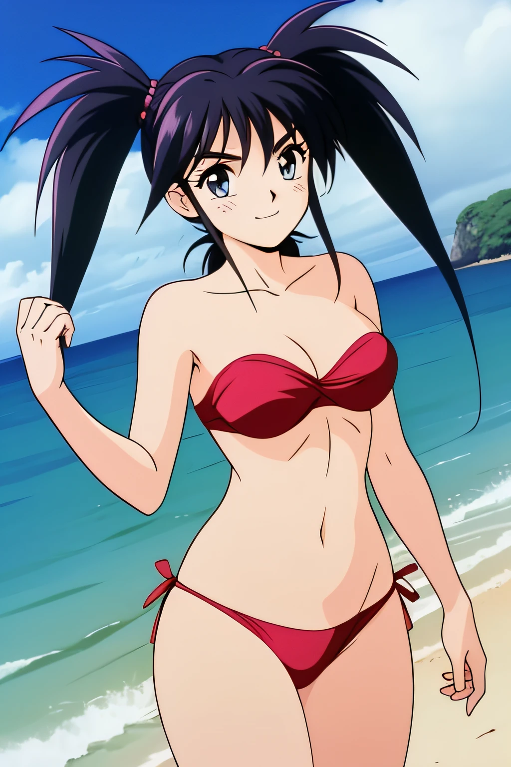 Miyuki,Best Quality,high-level image quality,A smile,red blush,slightly larger breasts,naturey,Resorts,Plants,naturey,sand beach,shores,large rocks,Curve,softfocus,Water twinkle,Glitter effect,Beautiful flare effect,Bokashi with minimum tons,splash water,light on the surface of the water,relax,Solo,red blush,鎖骨, beautiful eyes and detailed face, Cowboy Shot,airbrushed,Erect nipples,Wet clothes,Nipple see-through,Focus on the upper body,Breast Up,low angles,Enamel and translucent swimwear