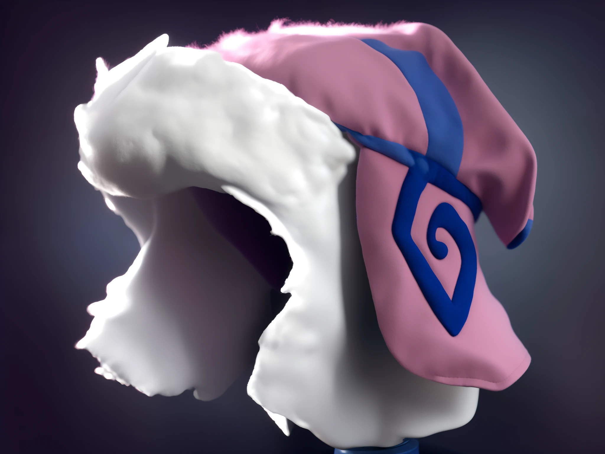 There is a pink hat,There is a blue pattern on it,Plush hat,Plush