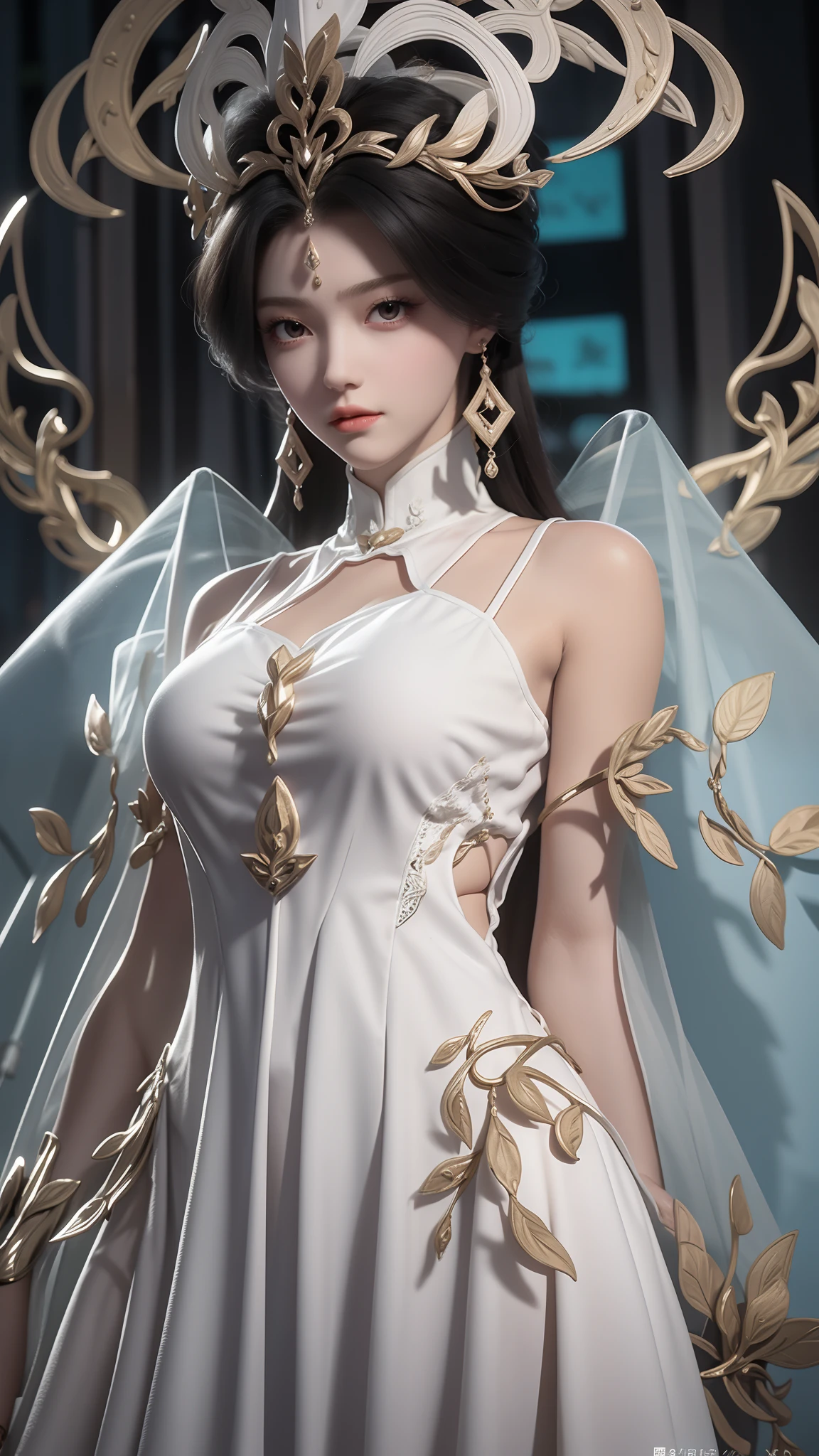 tmasterpiece，Best picture quality，HD 8K wallpaper，Beautiful picture，Elegant single woman，Round dress，Shiny eyes，Detail at its best，An exquisite masterpiece，Pure beauty and lightness，Moderately aesthetic，Gentle and elegant，Attention to detail，Cyan white lace round princess dress，Immortal