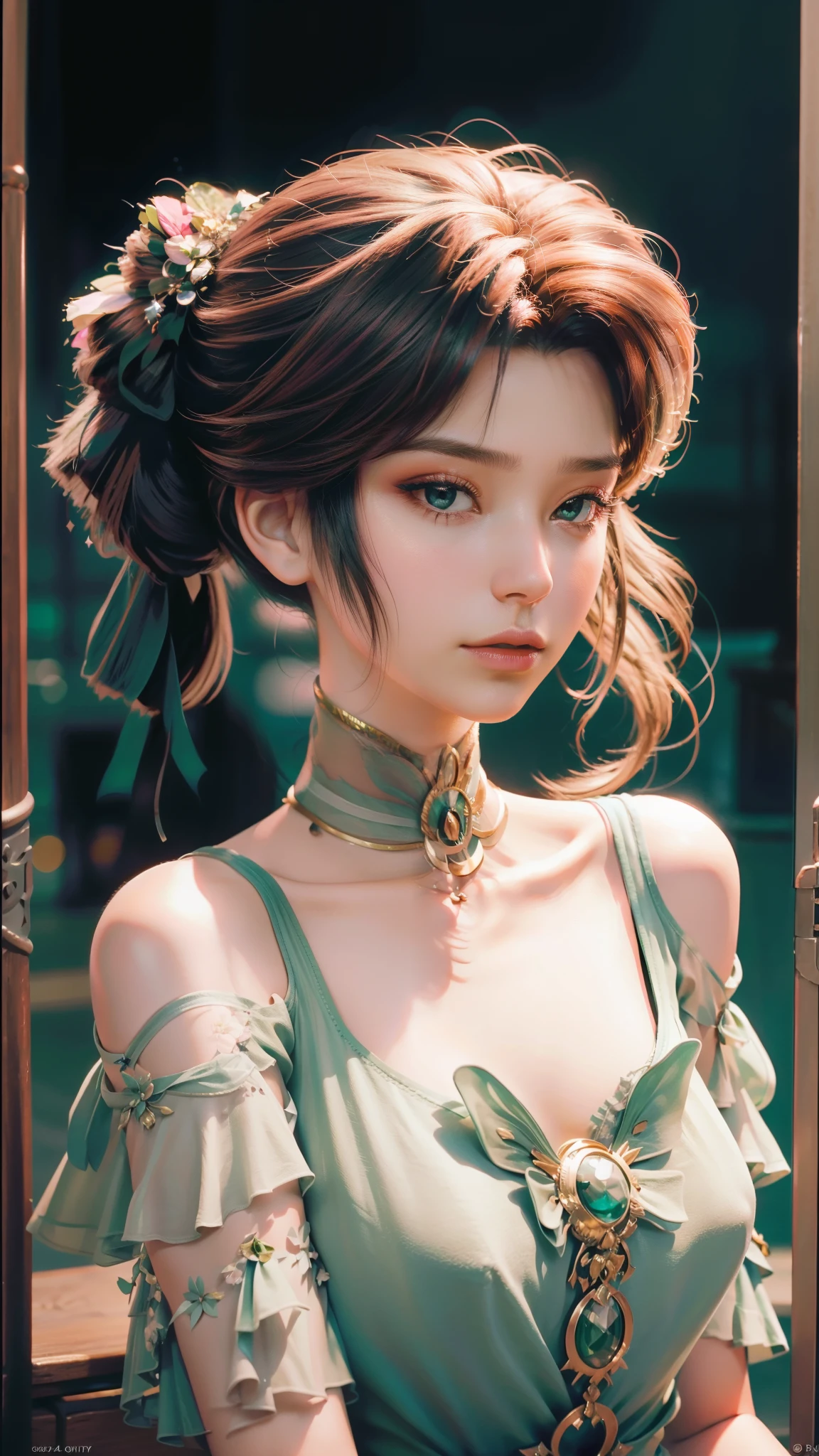 Best Quality, Masterpiece, Ultra High Resolution, (Realisticity: 1.4), Original Photo, 1girl, Pink Off-the-Shoulder, Cinematic Lighting