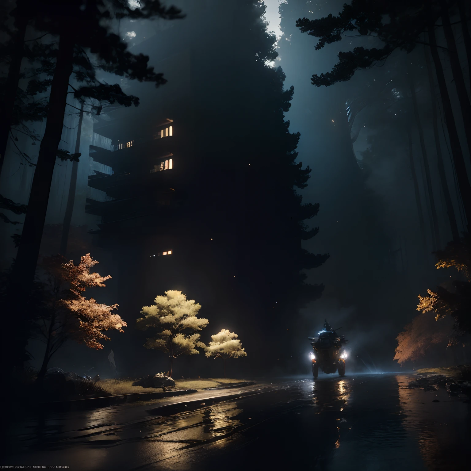 Masterpiece, best quality, (very detailed CG unity 8k wallpaper), (best quality), (best illustration), (best shadows), glow sprite, with a glowing deer, in the swimming pool Drinking water, natural elements in the forest theme. Mysterious forest, beautiful forest, nature, surrounded by flowers, delicate leaves and branches surrounded by fireflies (natural elements), (jungle theme), (leaves), (twigs), (fireflies), (particle effects) etc. 3D , Octane rendering, ray tracing, super detailedSky, Clouds, holding_weapon, no_humans, Glow, giant mechanical _ trees , city with tall trees _Architecture, “sky, cloud, glowing, big trees ,comunity,joy, ghost elephants, robot, cybernetic _trees, tree_mech, sci-fi, cityscape, realistic, mechanical” Science Fiction, Cities, Rendered in Octane, hyper realistic, 8k, epic composition, cinematic, octane render, artstation landscape vista photography by Carr Clifton & Galen Rowell, 16K resolution, Landscape veduta photo by Dustin Lefevre & tdraw, 8k resolution, detailed landscape painting by Ivan Shishkin, DeviantArt, Flickr, rendered in Enscape, Miyazaki, Nausicaa Ghibli, Breath of The Wild,,trending in artstation, cgsociety, 8k post-processing highly detailed,Junji Murakami, Mucha Klimt, Sharandula, Hiroshi Yoshida, Tom Bagshaw, Ross Tran, Artgerm,Craig Mullins,dramatic,Junji Murakami, moody lighting rendered by octane engine,characters 8K symmetrical arstation, cape,cinematic lighting, intricate details, 8k detail post processing, hyperealistic, octane rend, Zdzisław Beksiński style, ar 2:3 Reality Reality –auto –v6 –s2Finetuned Model Leon