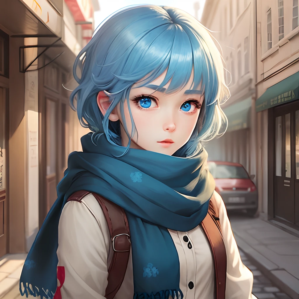 blue hair blue eyes anime girl scarf
