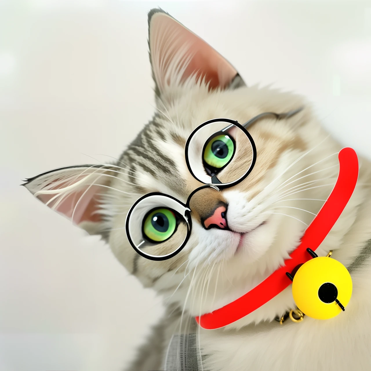 Red bell band，round frame glasses，Cat cat，Jingira cat，Erudition，There is discipline，Always the head of the kitten，Cute cats，focus-on，Round bells，rcasual，Shining with God's eyes