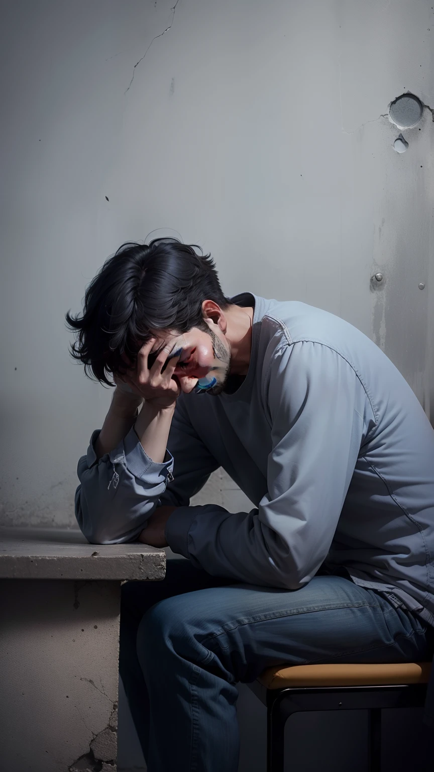 solitary Man, alone with depression, with no one in a sad environment