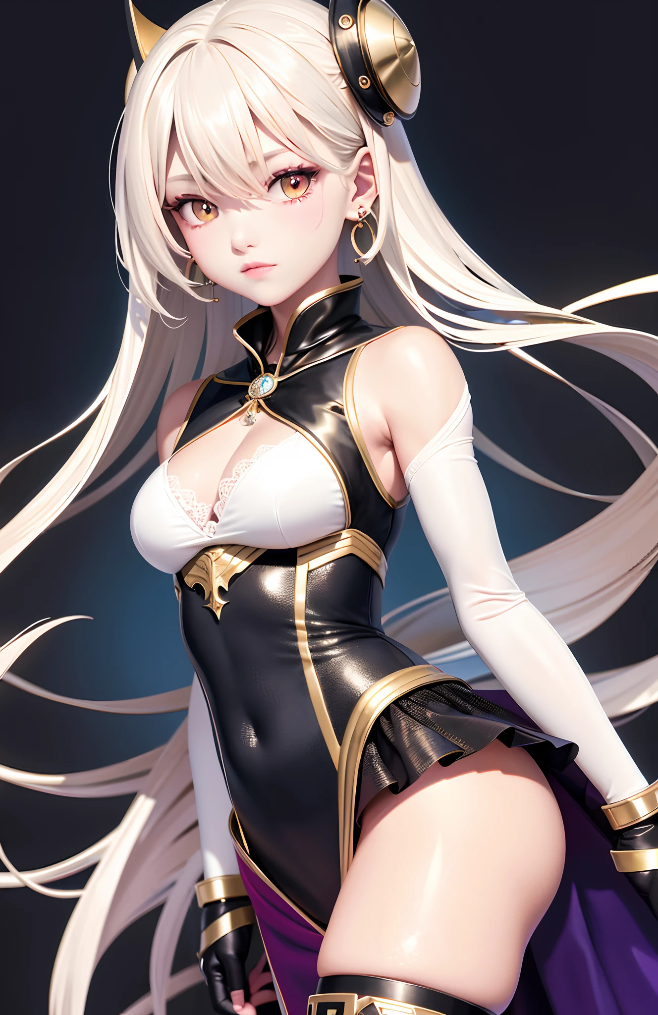 optimum，tmasterpiece，A high resolution，best qualtiy，hyper HD，super detailing，Award-Awarded，16k，独奏，（The upper part of the body），anatomy correct，Beautiful steampunk girl，Lady Knight，cute  face，high light，Gradient Beige Hair，Hairline，（（Scarlet eyes）），long eyelasher，Hanging eye corners，White skin of the，（small boobs），（Slim body），（Heart armor），（（College uniform with blazer）），（），ear studs，（neck rings），（Metal Material Apparel：1.2）