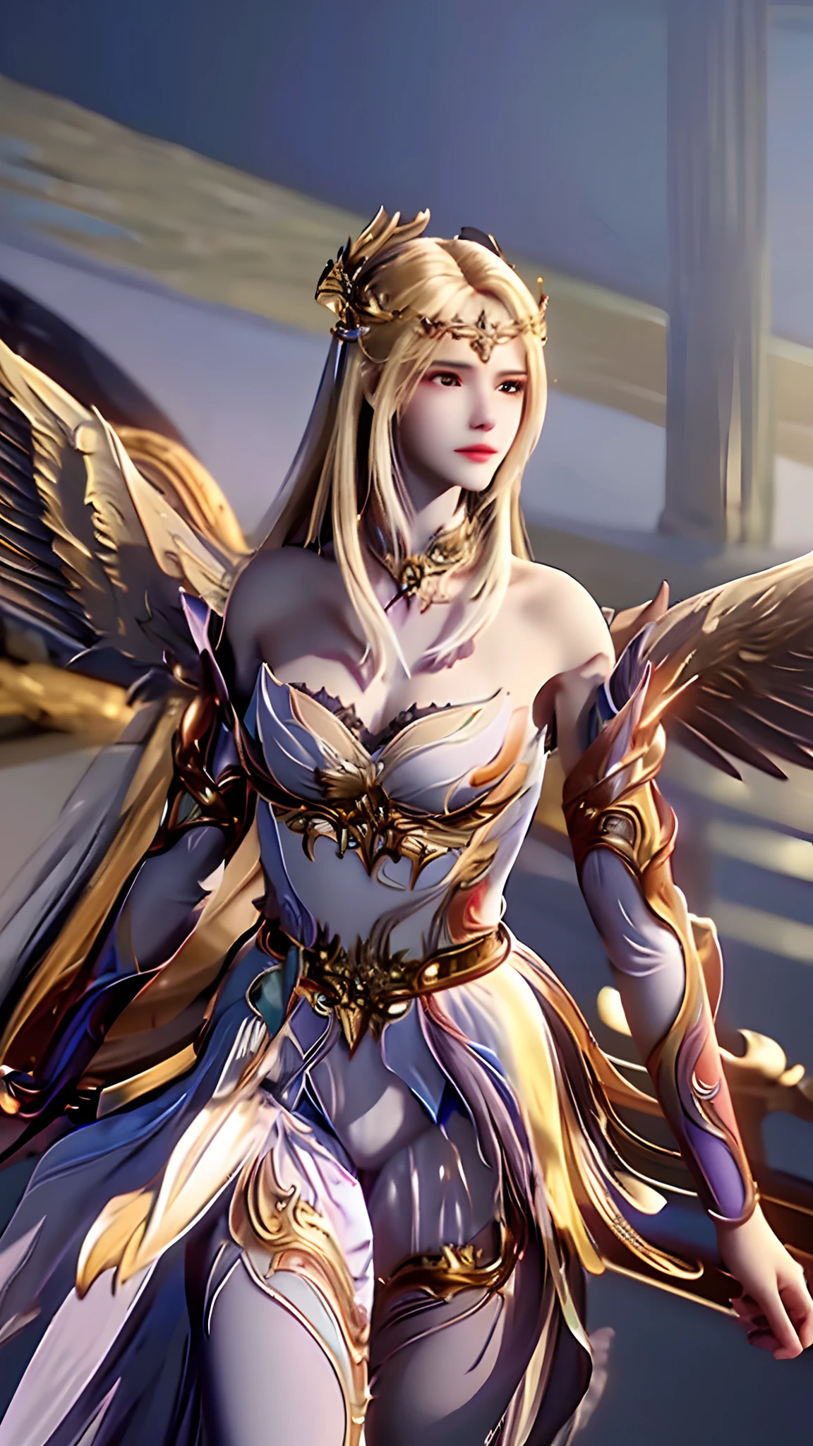 meticuloso、Wonderful、Perfect CG unity 8k wallpaper,High-quality depiction、The colors are pure and elegant,Exceptionally beautiful,Royal Sister,delicated、Dynamic Angle,moisty、Water droplets, Water mist、rays of moonlight、(Colorful light),Highlight yellow hair、Fair-skinned angel goddess Senyuki,Angel-like,Empty palace,eventide,Delicate facial features,full bodyesbian