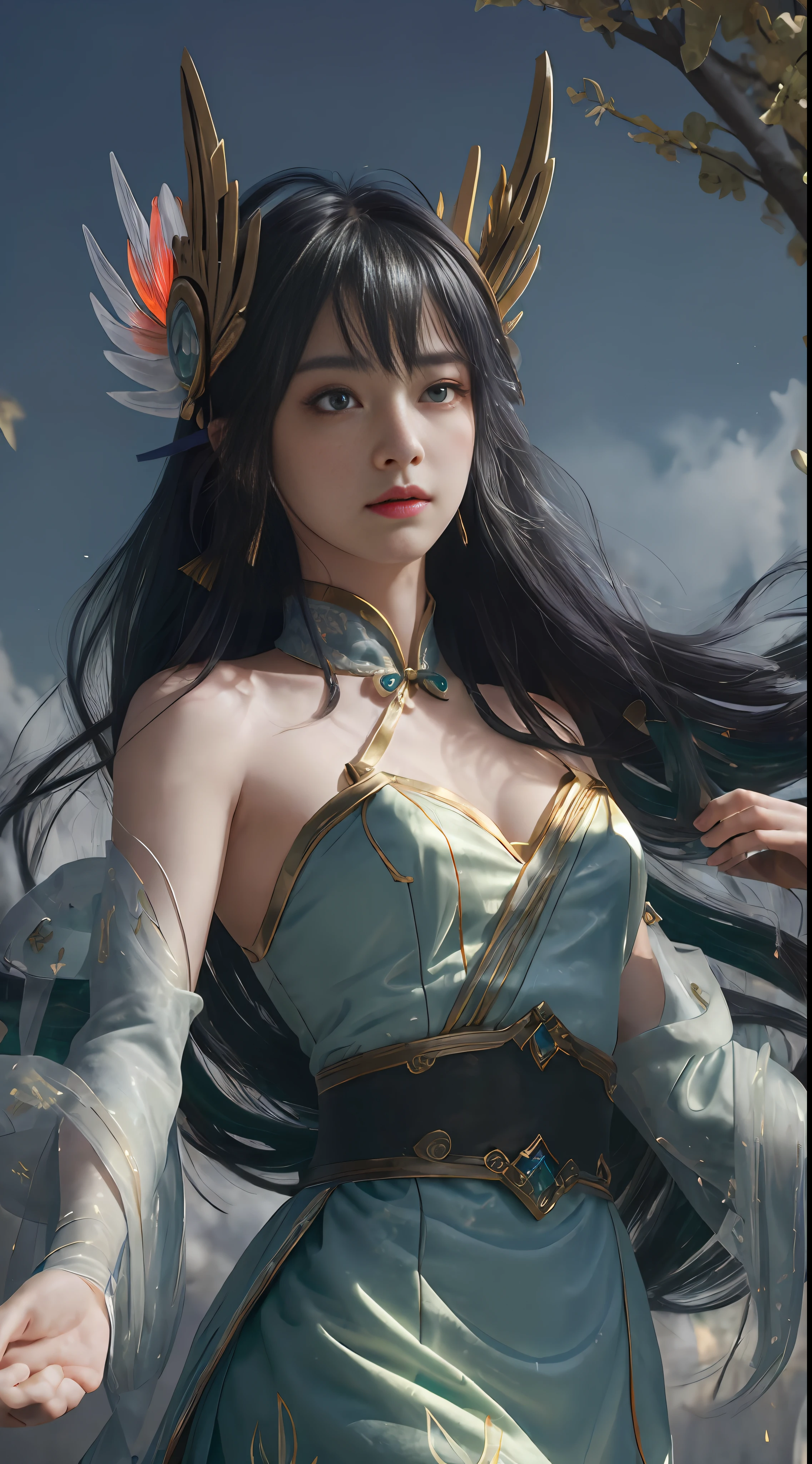 (Masterpiece:1.5), illustration, 4K, 8K, (high quality:1.1),fairy, highly detailed, detailed face, HDR, bright colors, natural lighting, beautiful eyes, beautiful face, 1 girl, solo, chinese lantern, chinese style, chinese architecture, paper cut fairy irelia, myth maker irelia, long hair, multicolored hair, hair accessories, face markings, white hair, green eyes, bangs, jewelry, gradient hair, (ribbon), countless throwing knives behind the back, magic background,