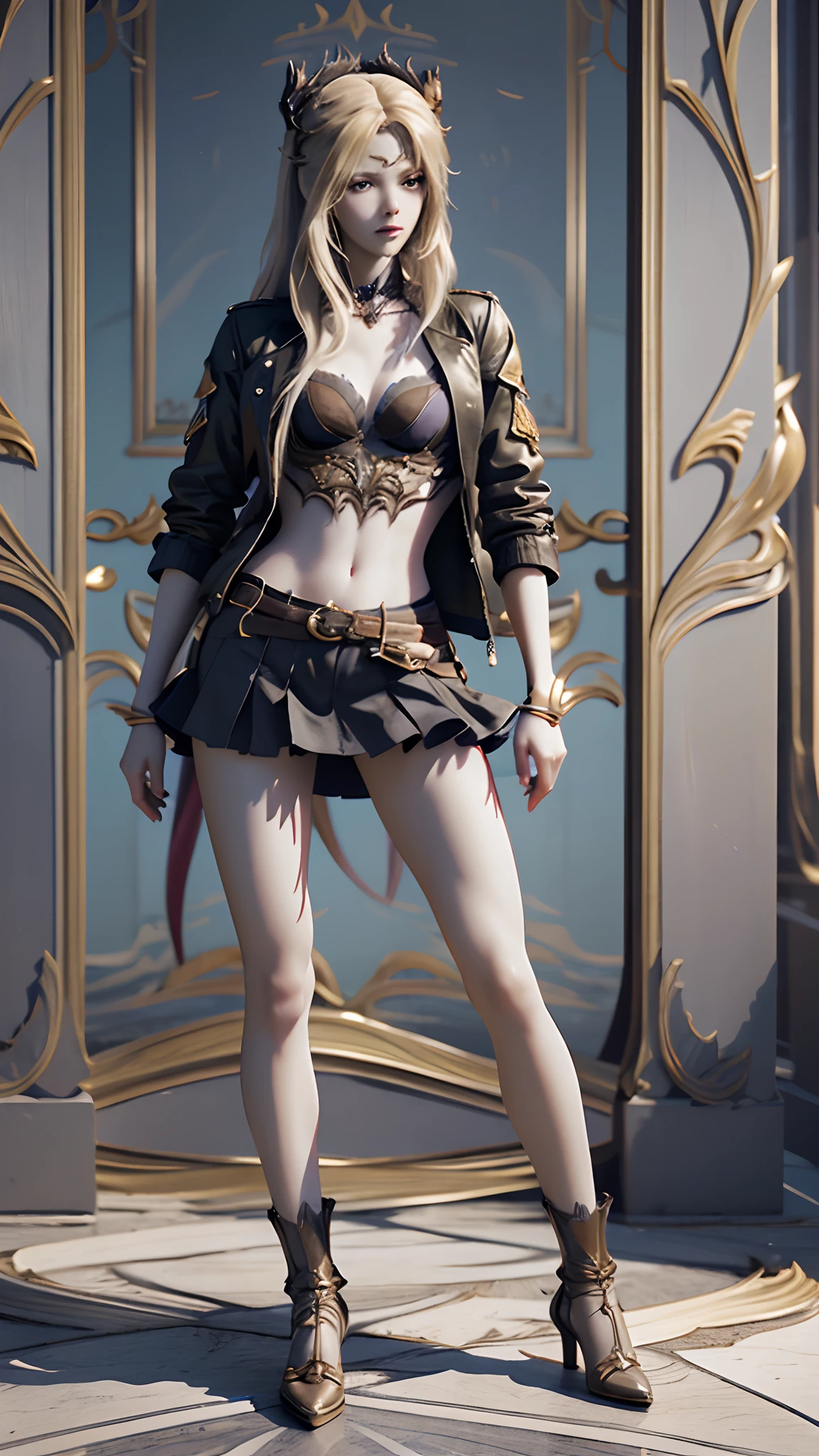 anime - style image of a woman in a short skirt and jacket, a photorealistic painting by Kentaro Miura, Trend of CGsociety, conceptual art, Smooth anime CG art, made with anime painter studio, Realistic anime 3 D style, photorealistic anime girl rendering, drawn in anime painter studio, Photorealistic anime, anime styled 3d, 3 d anime realistic