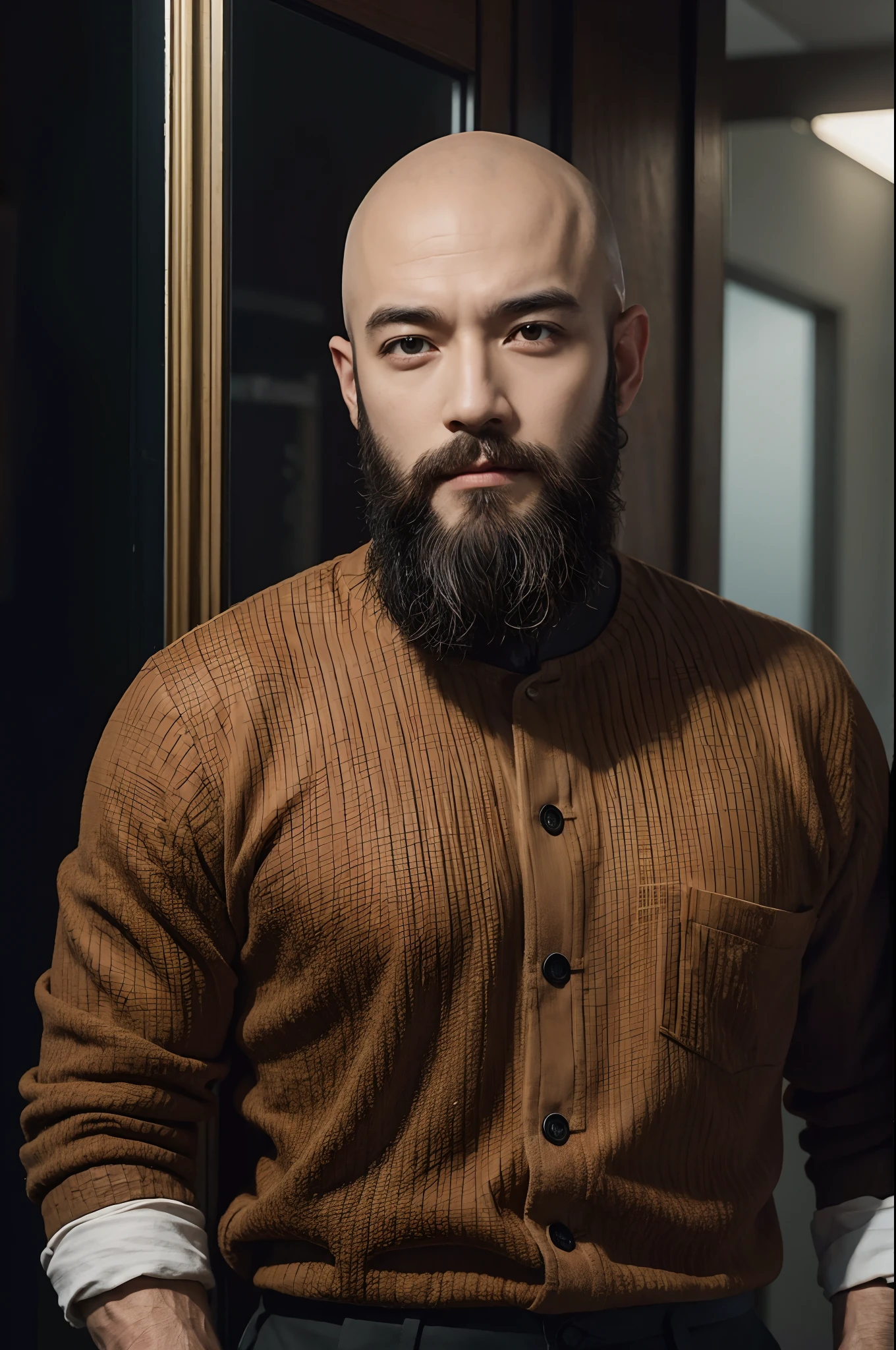 bald-headed，Homem de meia idade，lbeard，超高分辨率，The texture of the movie