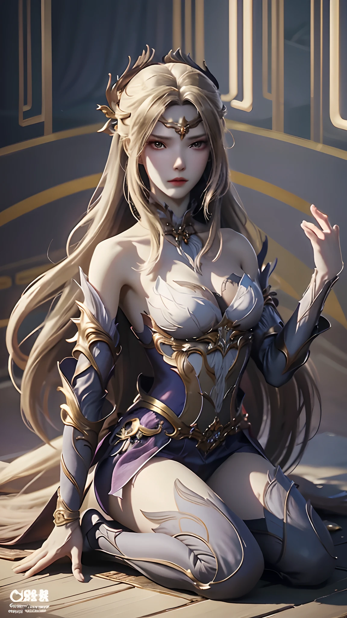 Anime woman kneeling on blanket, concept-art:Hero, Trend of CGsociety, Fantasy art, Guviz-style artwork, Guviz, Smooth anime CG art, Keqing from Genshin Impact, Ruan Jia and Artgerm, full-body xianxia, flowing magical robe