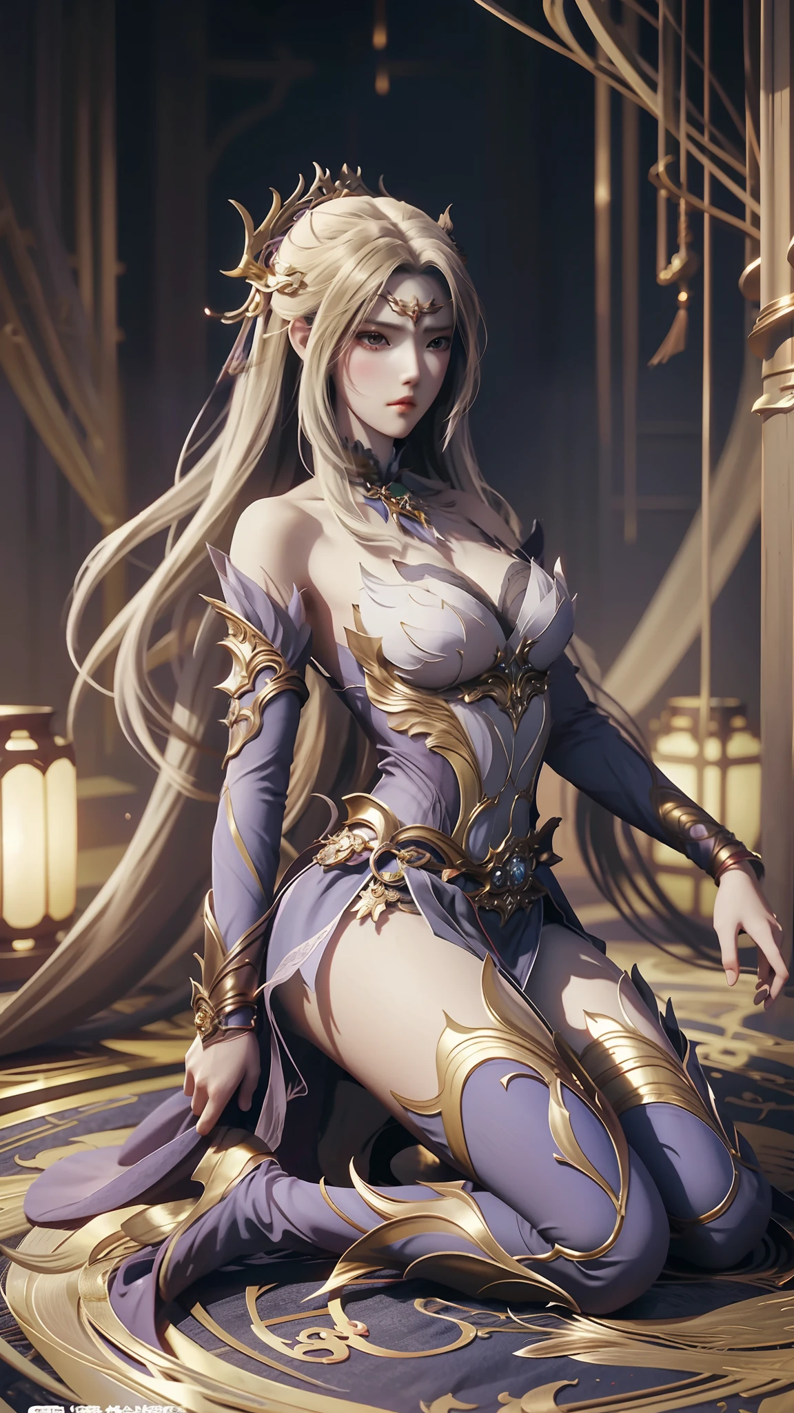 Anime woman kneeling on blanket, concept-art：Hero, Trend of CGsociety, Fantasy art, Guviz-style artwork, Guviz, Smooth anime CG art, Keqing from Genshin Impact, Ruan Jia and Artgerm, full-body xianxia, flowing magical robe