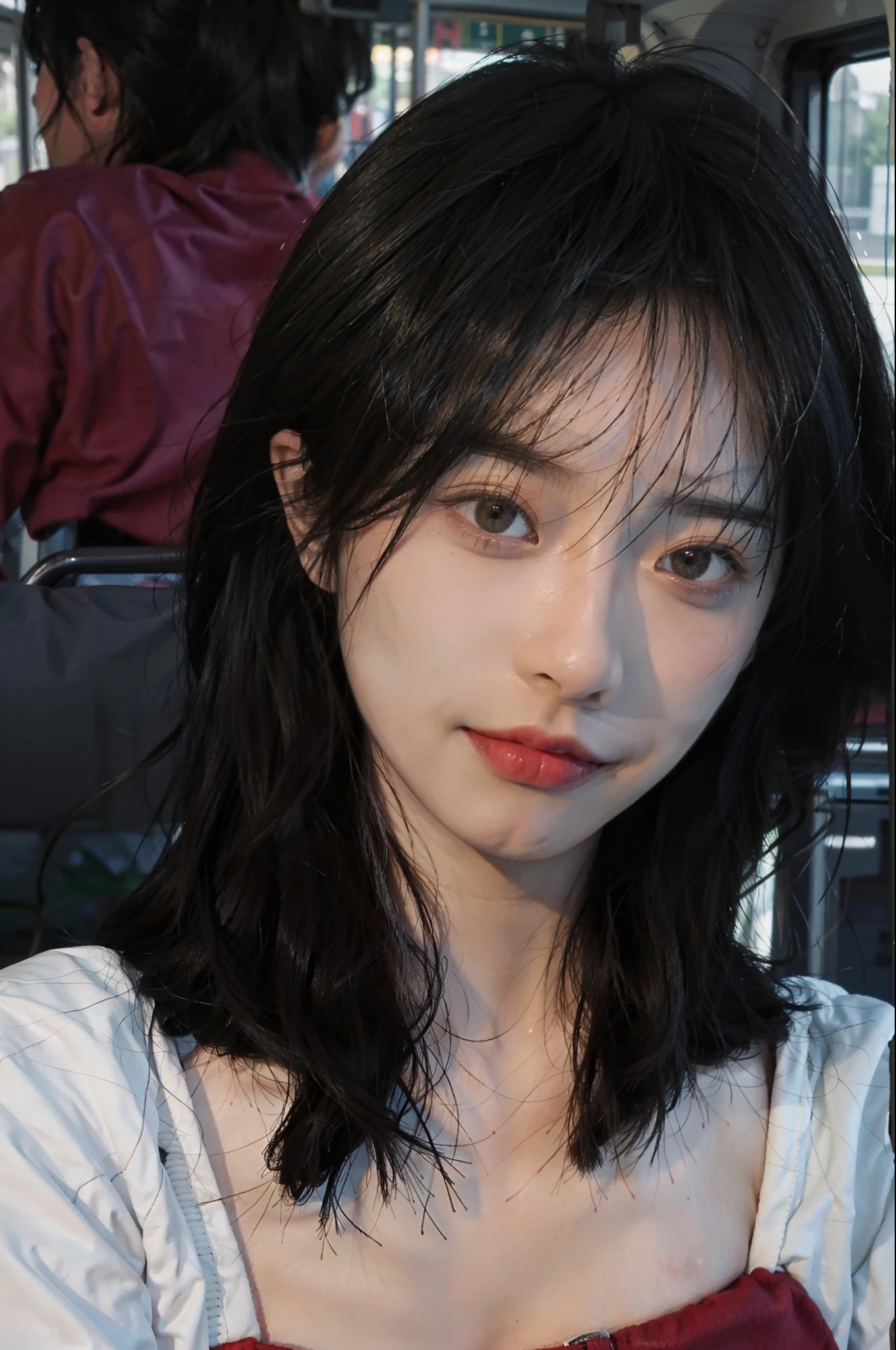 8K,Best quality, masterpiece, ultra high res, (photorealistic:1.4), raw photo, (Authentic skin texture:1.3), (film grain:1.3), (selfie angle),1girl,beautiful detailed eyes and face,masterpiece, best quality,close-up,upper bod,