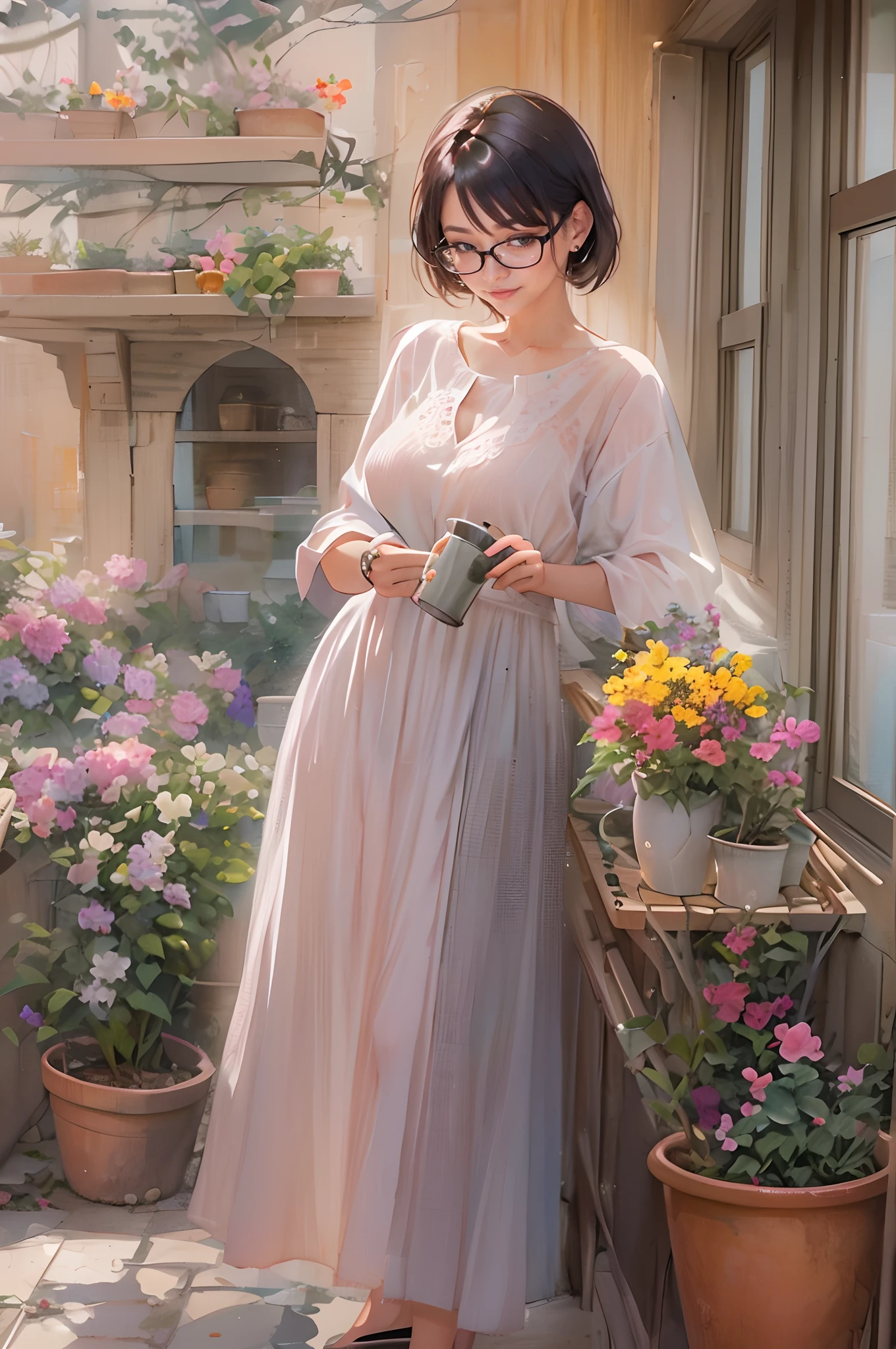 Woman in glasses looks relaxed