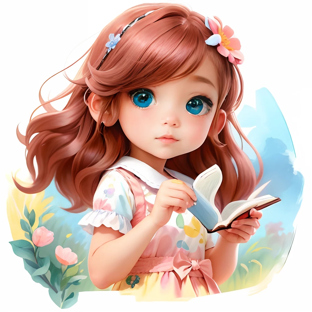 Menina dos desenhos animados com um livro e uma flor em seu cabelo, estilo de arte bonito, arte digital detalhada bonito, arte digital bonito, painting digital adorable, pintura realista da menina bonito, personagem bonito, official illustration, personagem bonito dos desenhos animados, kawaii retrato realista, arte detalhada bonito, menina chibi, advanced digital chibi art, arte fofa, arte chibi, retrato bonito, menina kawaii bonito