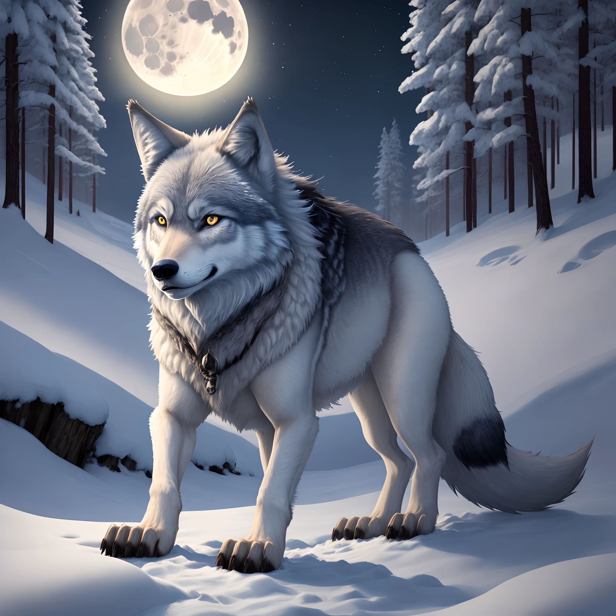 Winter Forest: Wolf Howls at the Moon